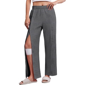 Deyeek Women’s Tear Away Pants with Pockets Easy Access Adaptive Pants Post Hip Knee Leg Surgery Breakaway Lounge Sweatpants(Charcoal)