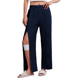Deyeek Women’s Tear Away Pants with Pockets Easy Access Adaptive Pants Post Hip Knee Leg Surgery Breakaway Lounge Sweatpants(Midnight Navy)