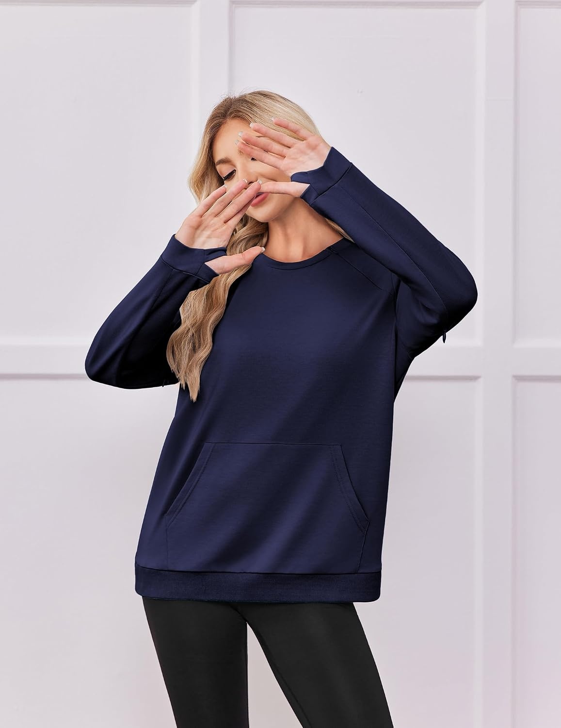 image:imageDeyeek Chemo Shirts for Port Access Womens Post Surgery Dialysis SweatshirtDark Blue