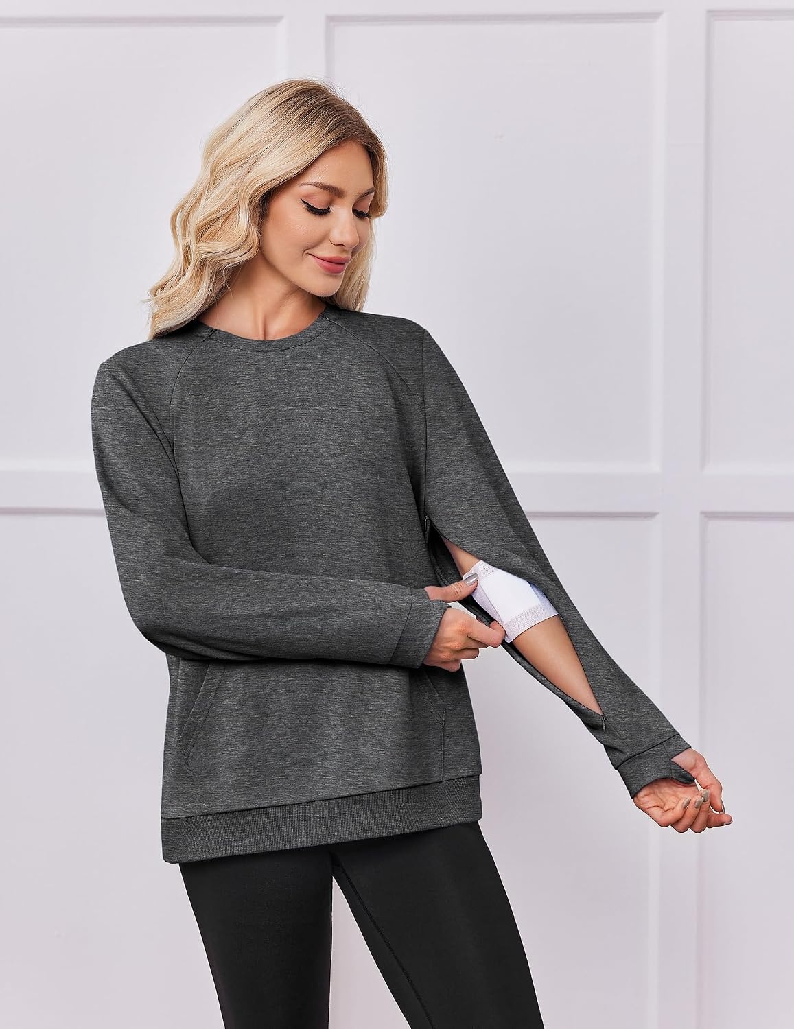 image:imageDeyeek Chemo Shirts for Port Access Womens Post Surgery Dialysis SweatshirtDark Grey