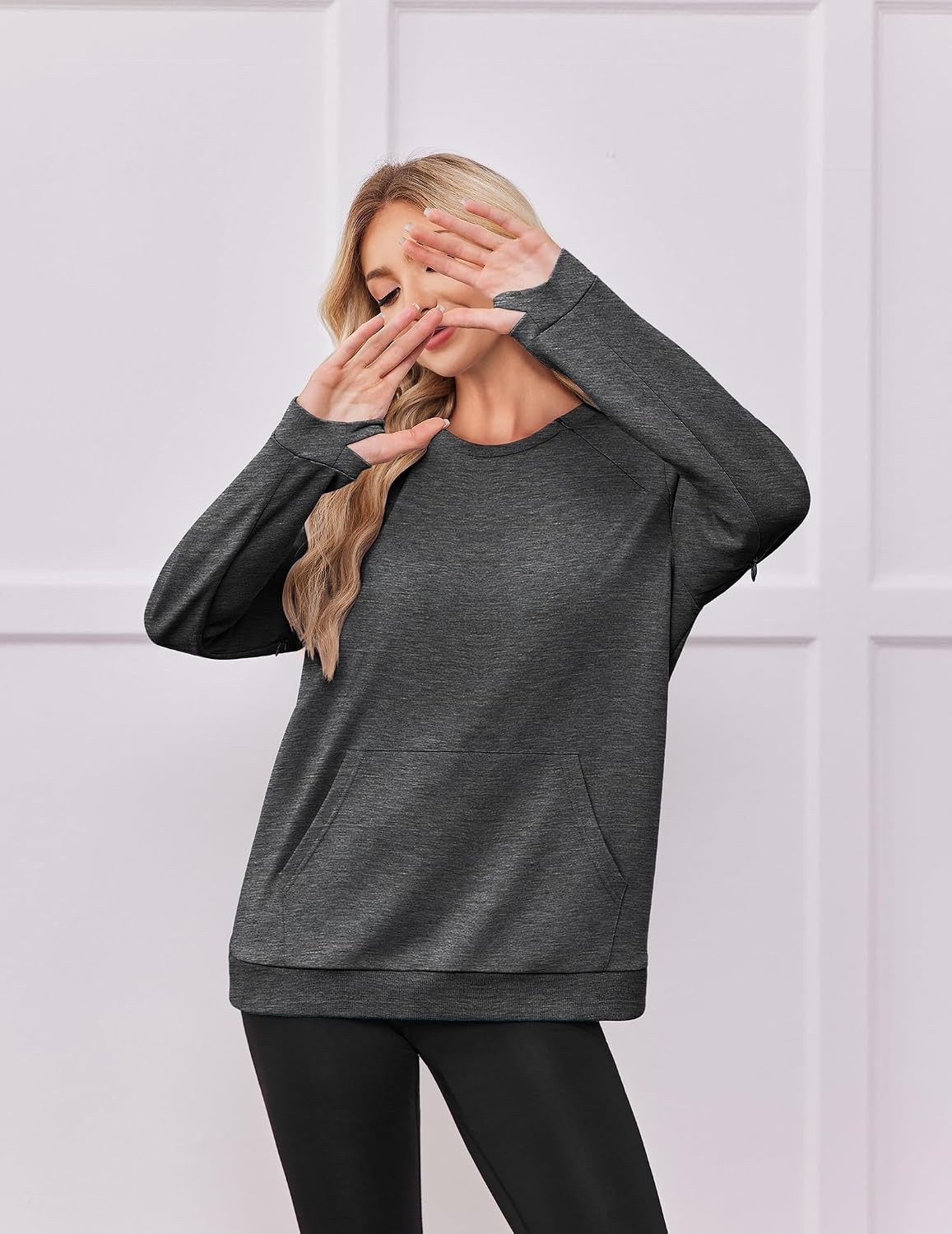 image:imageDeyeek Chemo Shirts for Port Access Womens Post Surgery Dialysis SweatshirtDark Grey