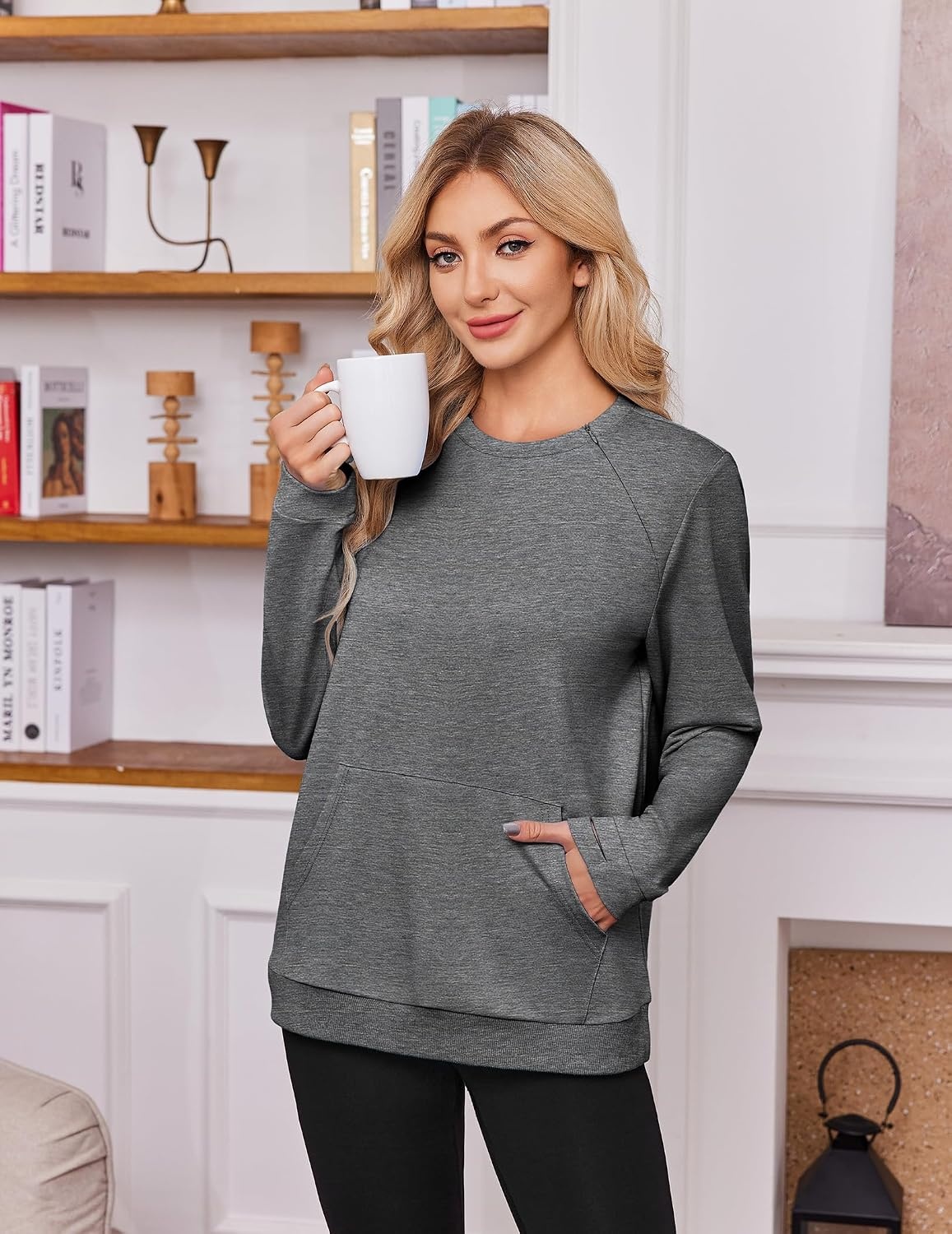 image:imageDeyeek Chemo Shirts for Port Access Womens Post Surgery Dialysis SweatshirtDark Grey