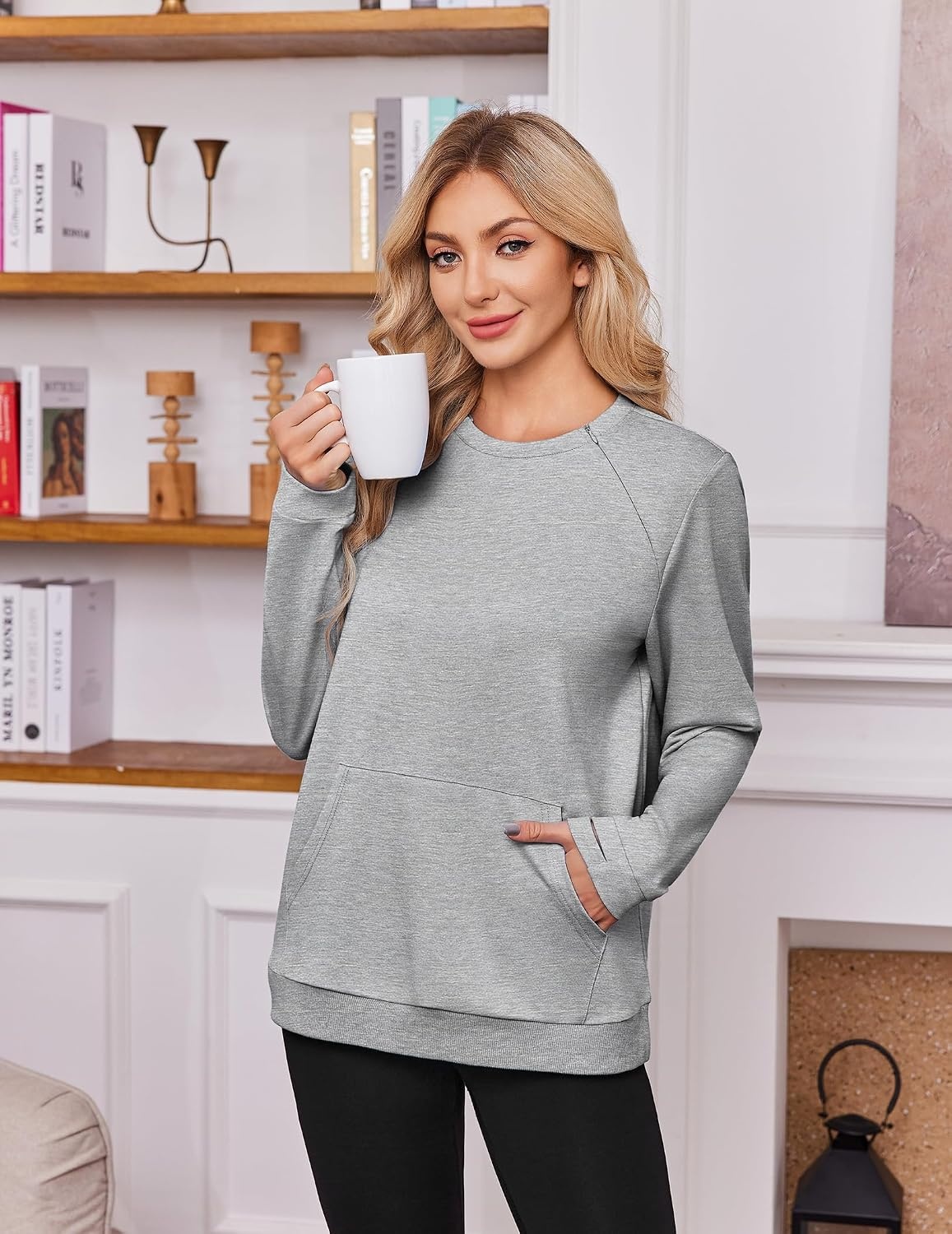 image:imageDeyeek Chemo Shirts for Port Access Womens Post Surgery Dialysis SweatshirtLight Grey