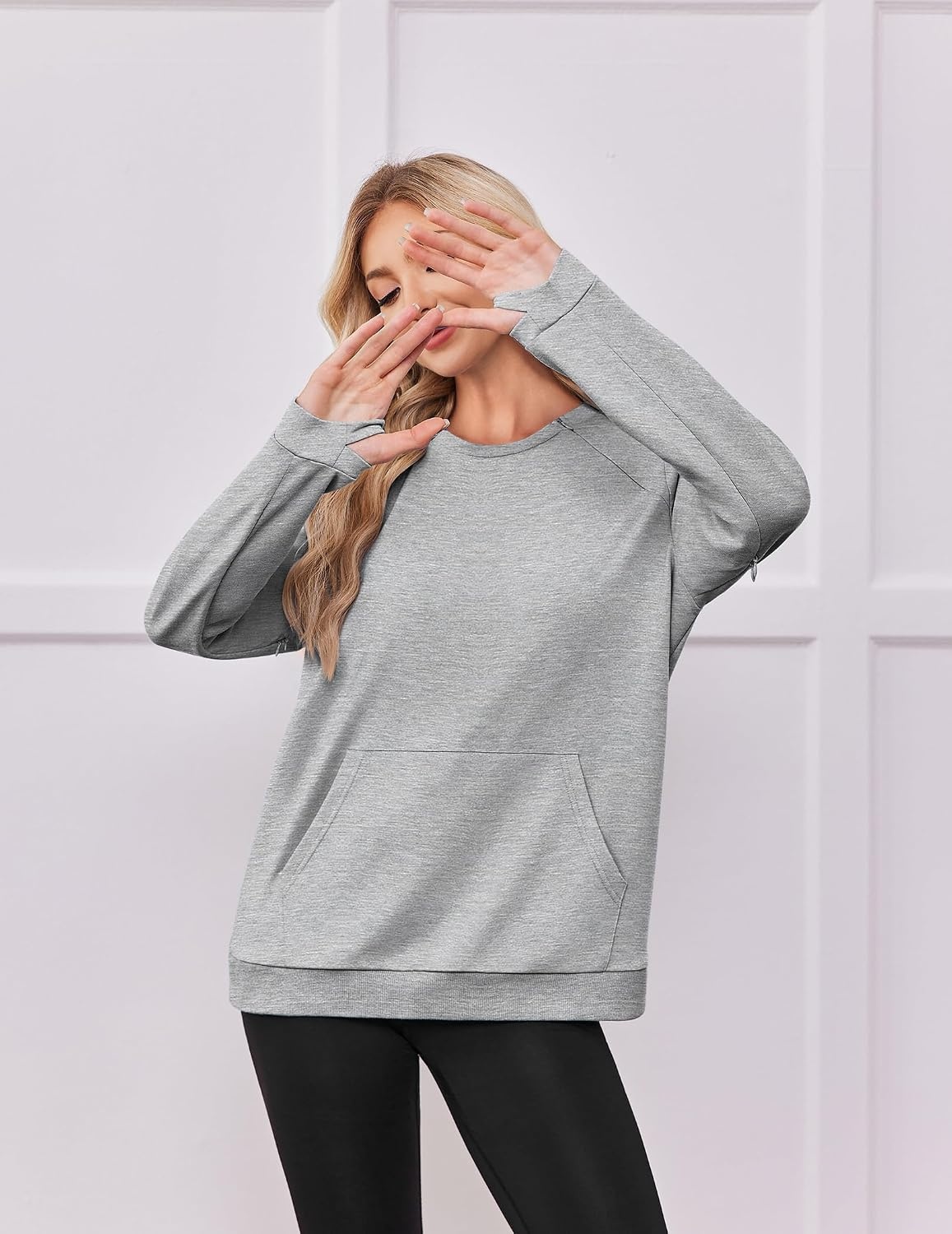 image:imageDeyeek Chemo Shirts for Port Access Womens Post Surgery Dialysis SweatshirtLight Grey
