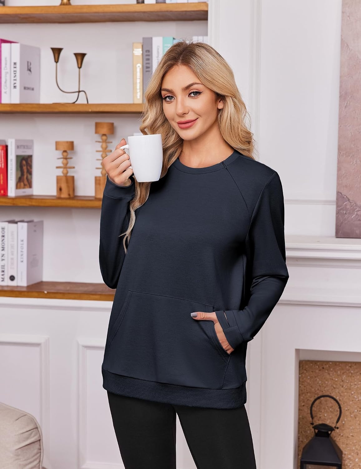 image:imageDeyeek Chemo Shirts for Port Access Womens Post Surgery Dialysis SweatshirtNavy Blue