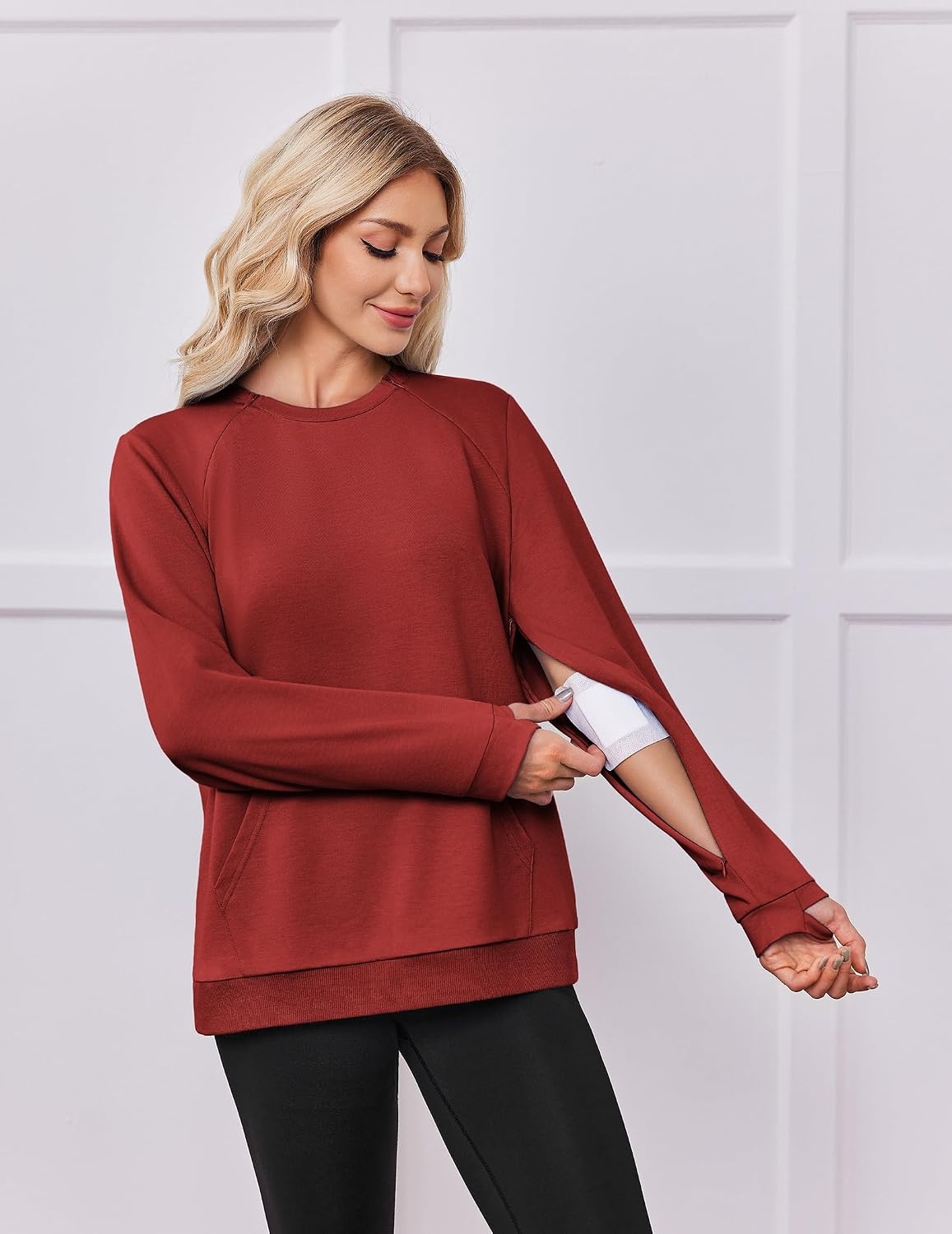 image:imageDeyeek Chemo Shirts for Port Access Womens Post Surgery Dialysis SweatshirtWine Red