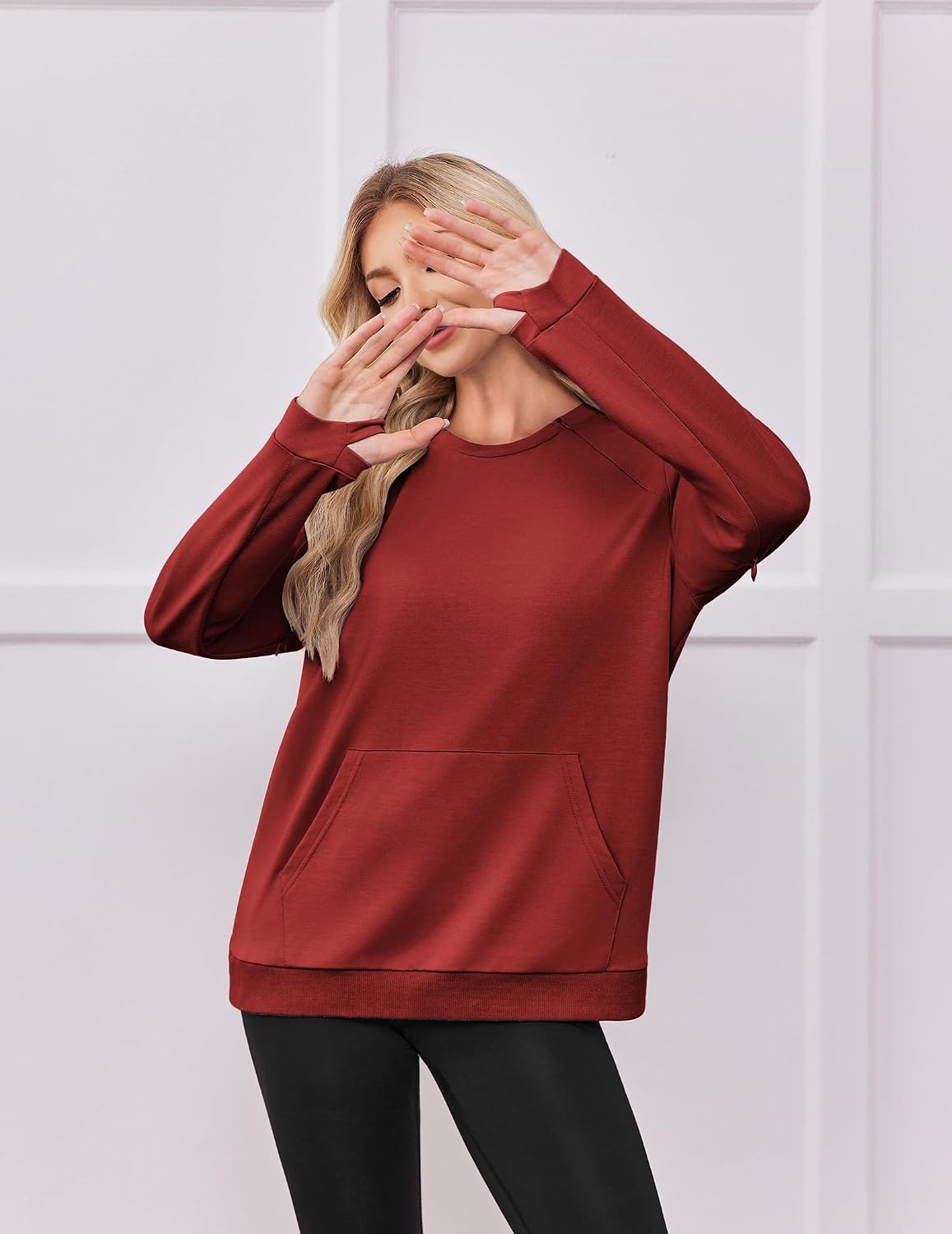 image:imageDeyeek Chemo Shirts for Port Access Womens Post Surgery Dialysis SweatshirtWine Red