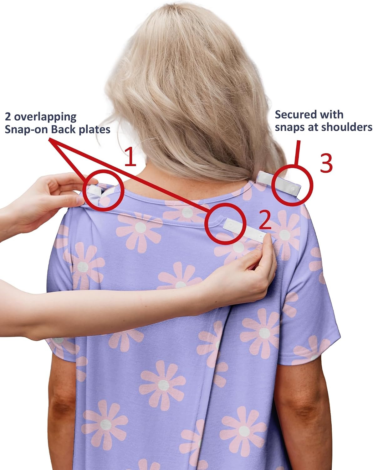 image:imageDeyeek Hospital Gowns for Women Tear Away Snap Open Back Post Surgery DressBlue Flower Print