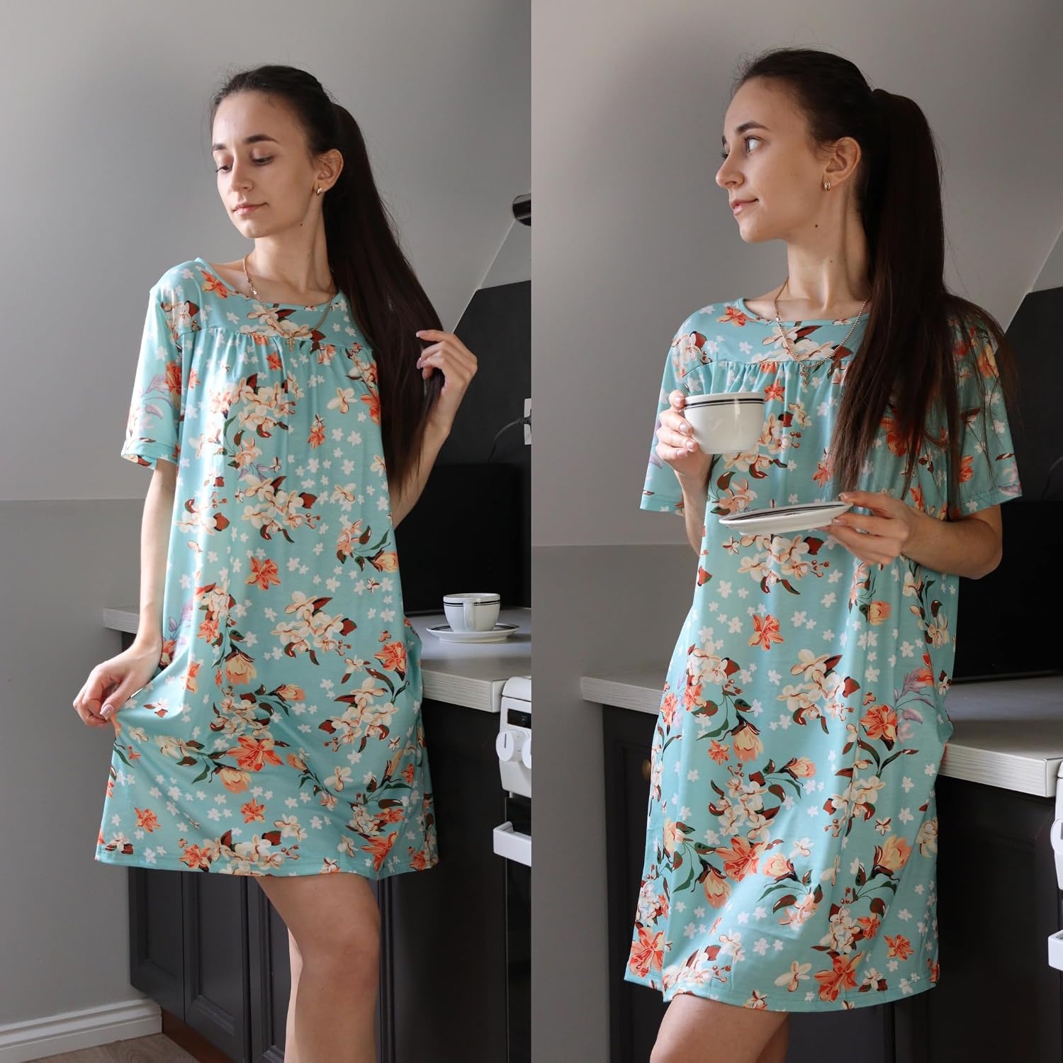 image:imageDeyeek Hospital Gowns for Women Tear Away Snap Open Back Post Surgery DressBlue Green Print