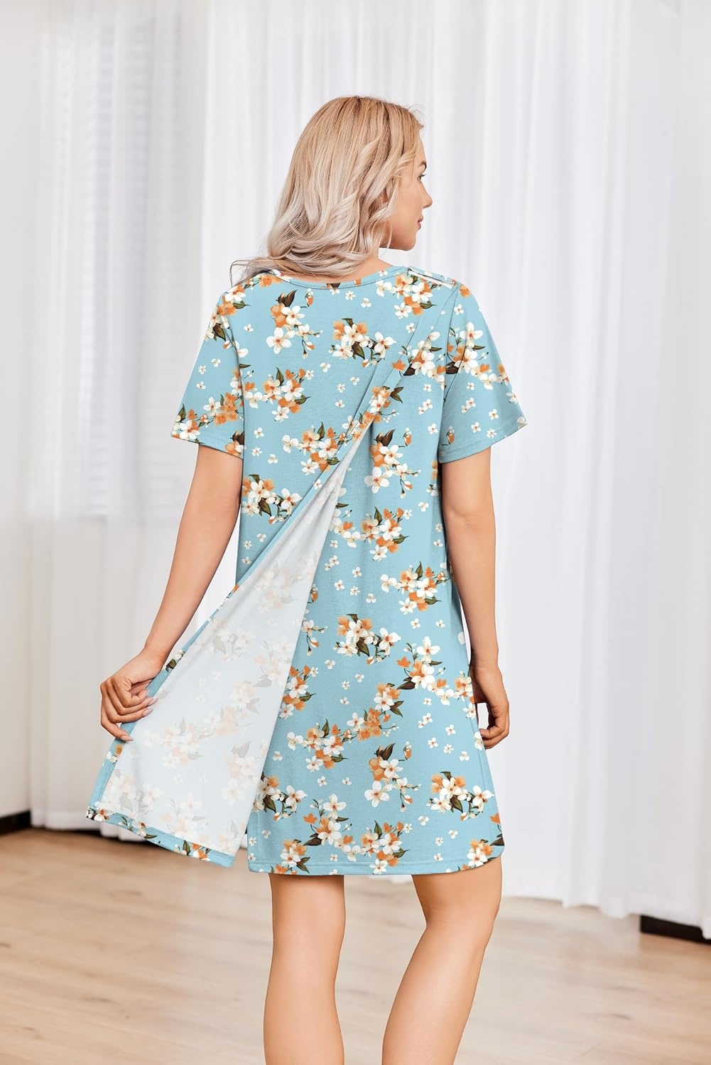 image:imageDeyeek Hospital Gowns for Women Tear Away Snap Open Back Post Surgery DressBlue Green Print