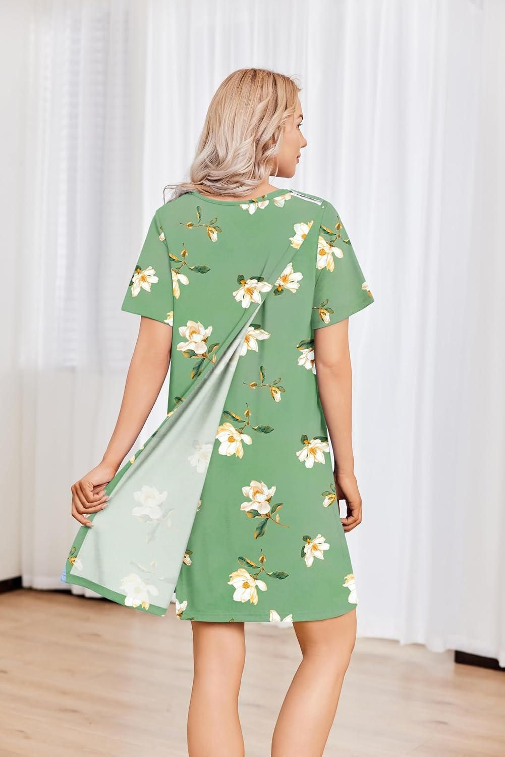 image:imageDeyeek Hospital Gowns for Women Tear Away Snap Open Back Post Surgery DressGreen Flower Print