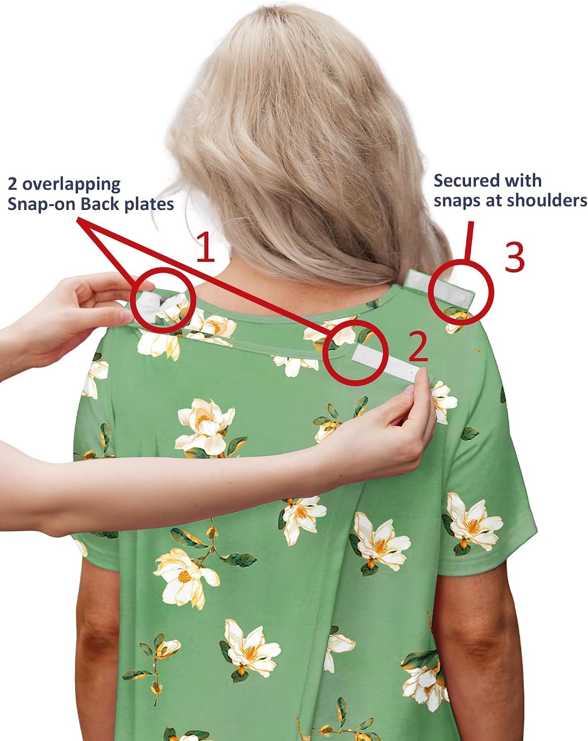 image:imageDeyeek Hospital Gowns for Women Tear Away Snap Open Back Post Surgery DressGreen Flower Print