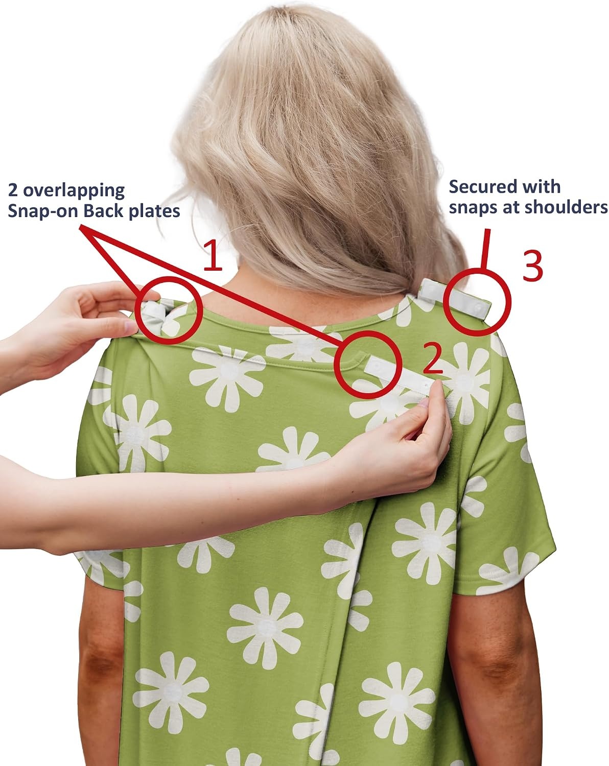 image:imageDeyeek Hospital Gowns for Women Tear Away Snap Open Back Post Surgery DressGreen Print