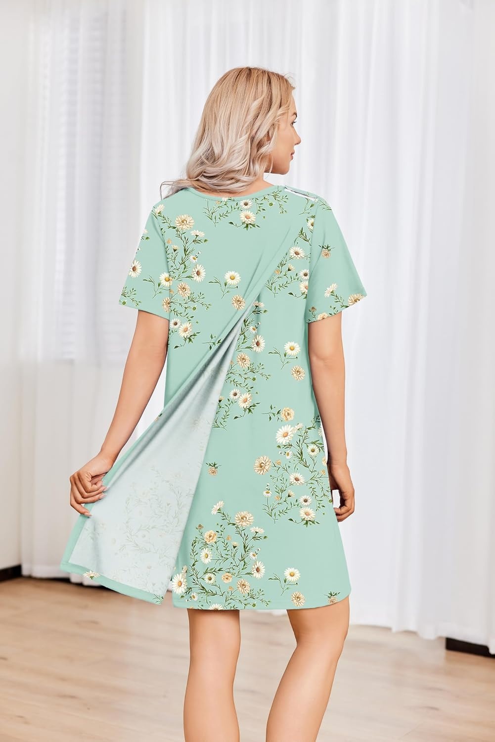 image:imageDeyeek Hospital Gowns for Women Tear Away Snap Open Back Post Surgery DressLight Green Flower Print