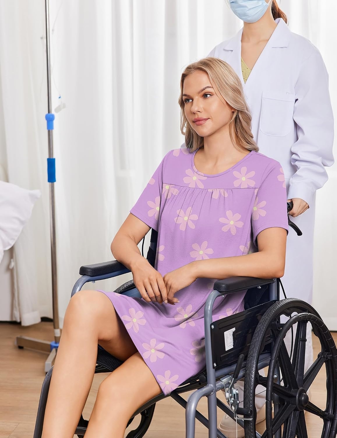 image:imageDeyeek Hospital Gowns for Women Tear Away Snap Open Back Post Surgery DressLight Purple Print