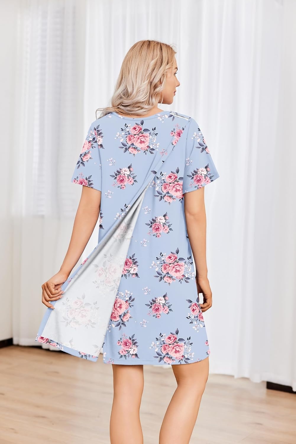 image:imageDeyeek Hospital Gowns for Women Tear Away Snap Open Back Post Surgery DressPurple Flower Print
