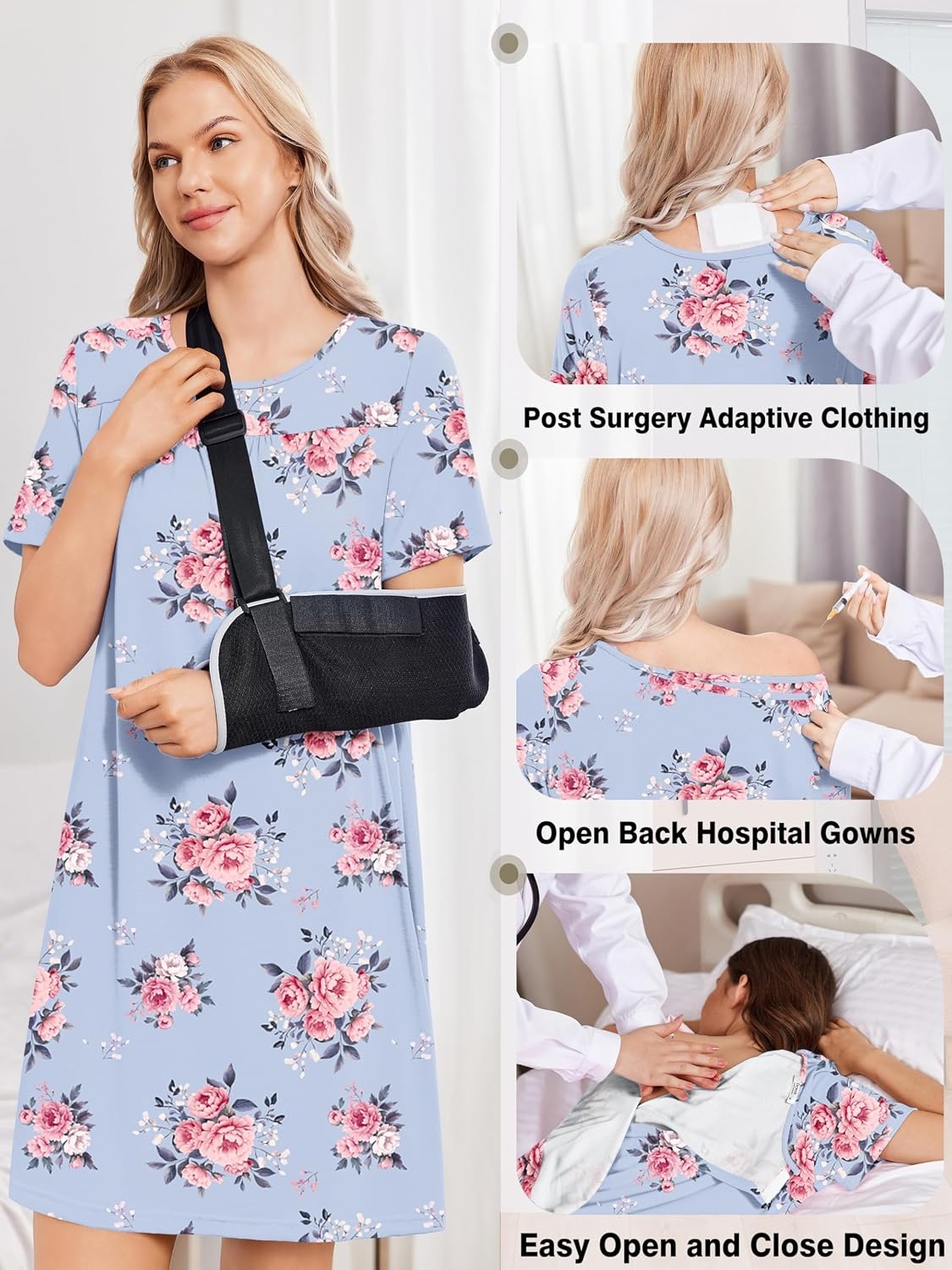 image:imageDeyeek Hospital Gowns for Women Tear Away Snap Open Back Post Surgery DressPurple Flower Print