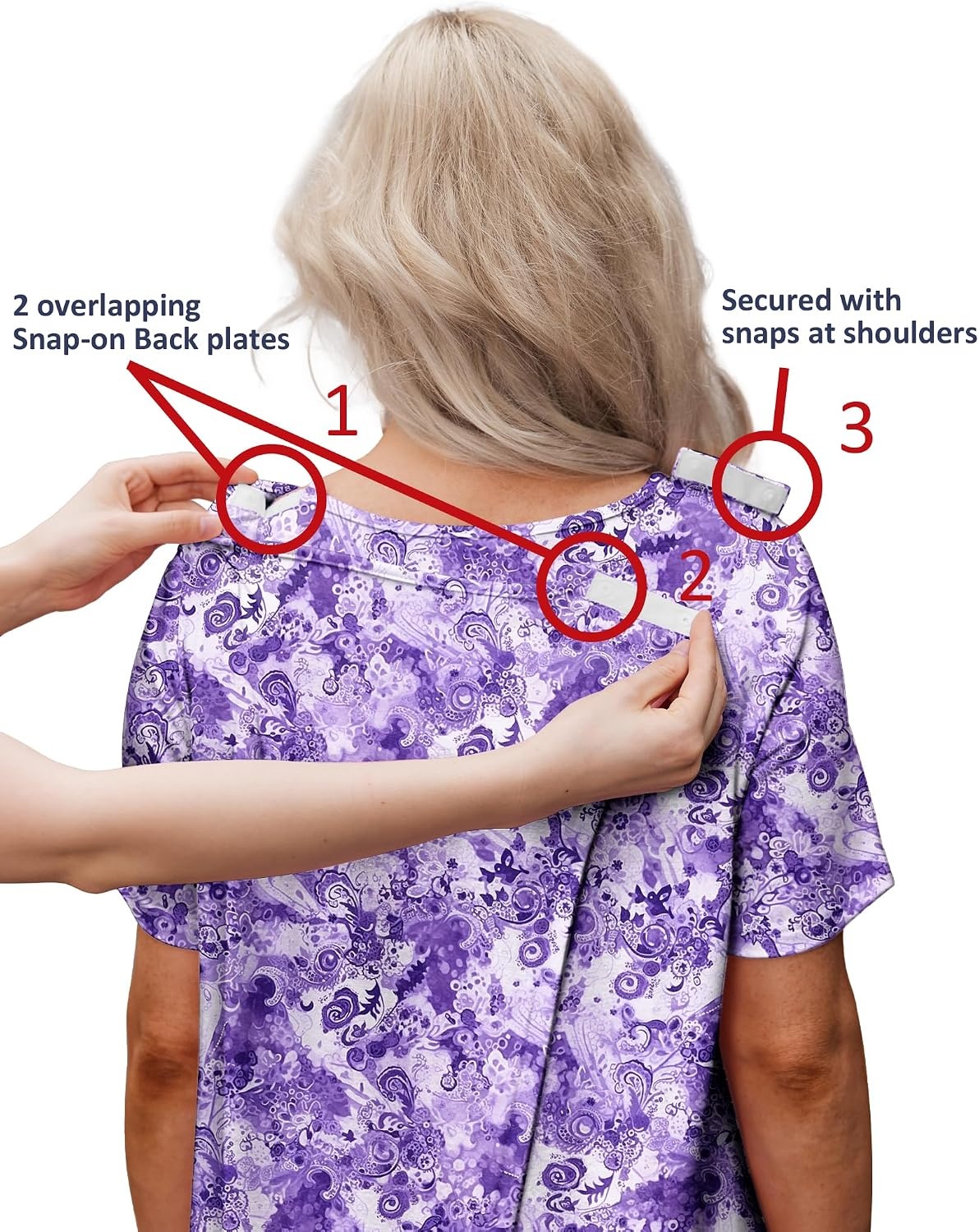 image:imageDeyeek Hospital Gowns for Women Tear Away Snap Open Back Post Surgery DressPurple Print