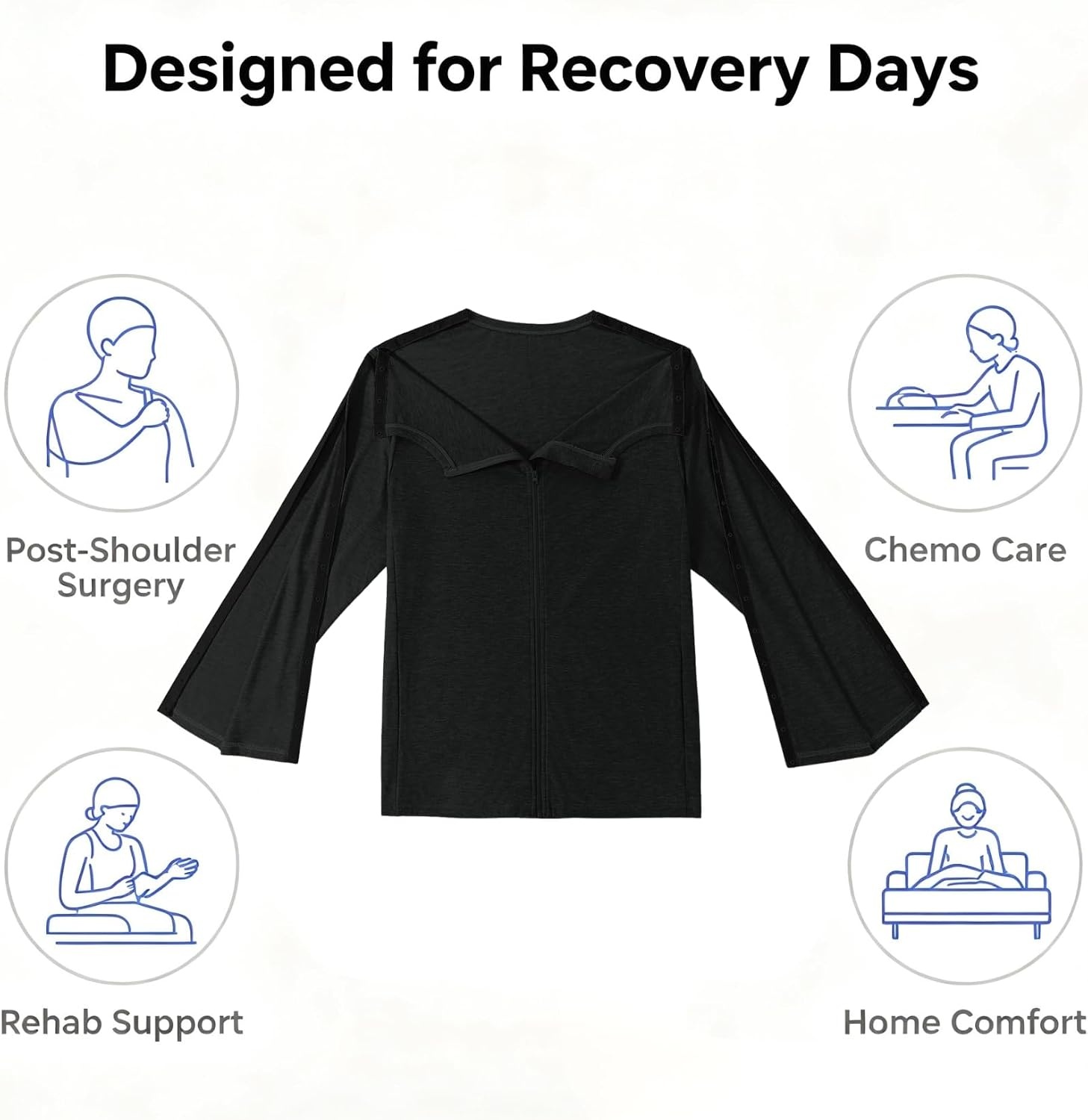 image:imageDeyeek Mens Front Zip Post Shoulder Surgery Adaptive ShirtBlack