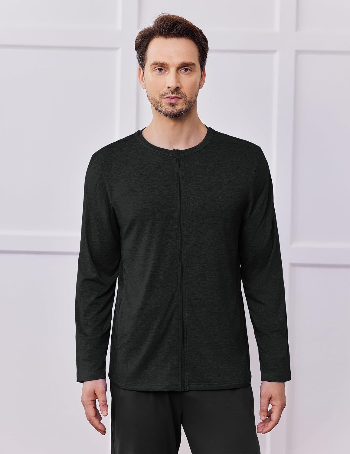 image:imageDeyeek Mens Front Zip Post Shoulder Surgery Adaptive ShirtBlack