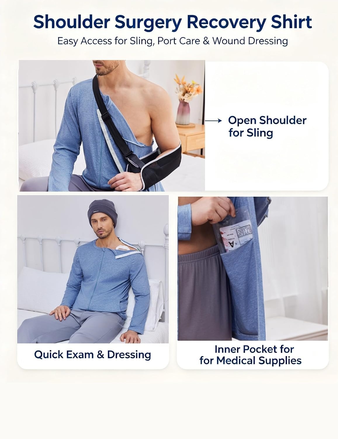 image:imageDeyeek Mens Front Zip Post Shoulder Surgery Adaptive ShirtBlue
