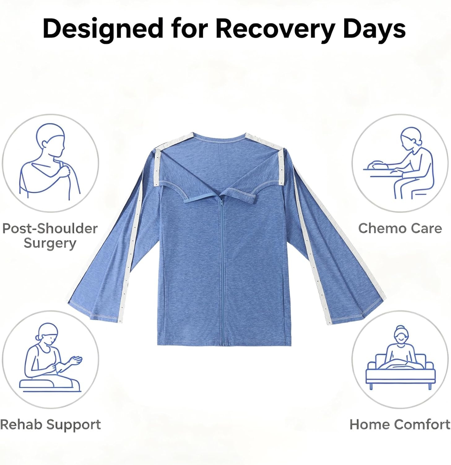 image:imageDeyeek Mens Front Zip Post Shoulder Surgery Adaptive ShirtBlue