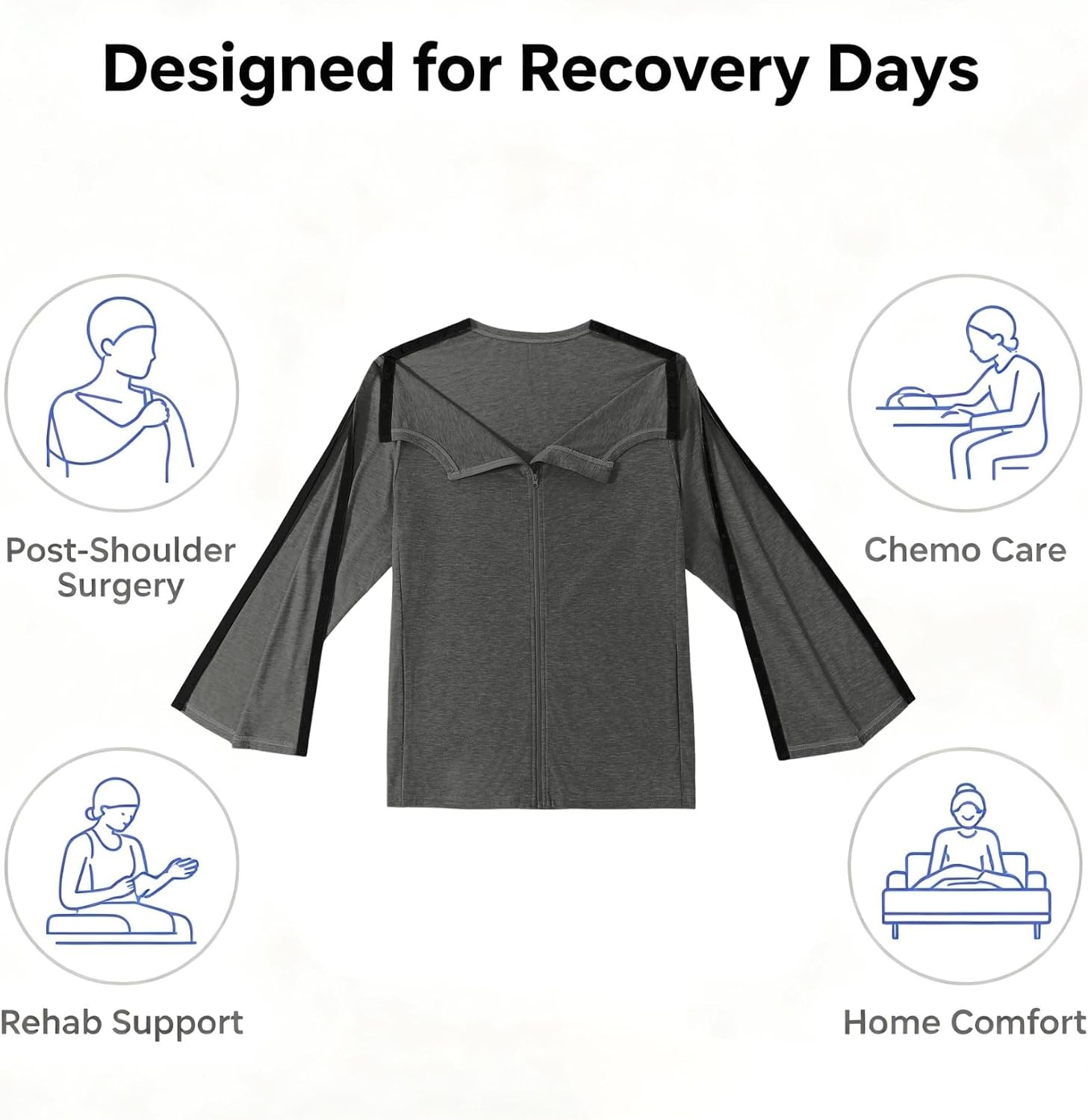 image:imageDeyeek Mens Front Zip Post Shoulder Surgery Adaptive ShirtCharcoal