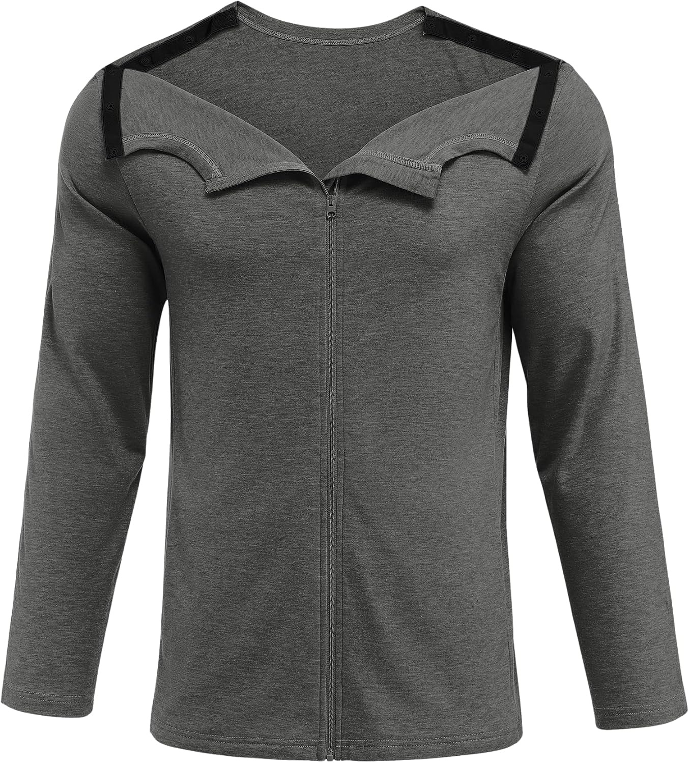 image:imageDeyeek Mens Front Zip Post Shoulder Surgery Adaptive ShirtCharcoal