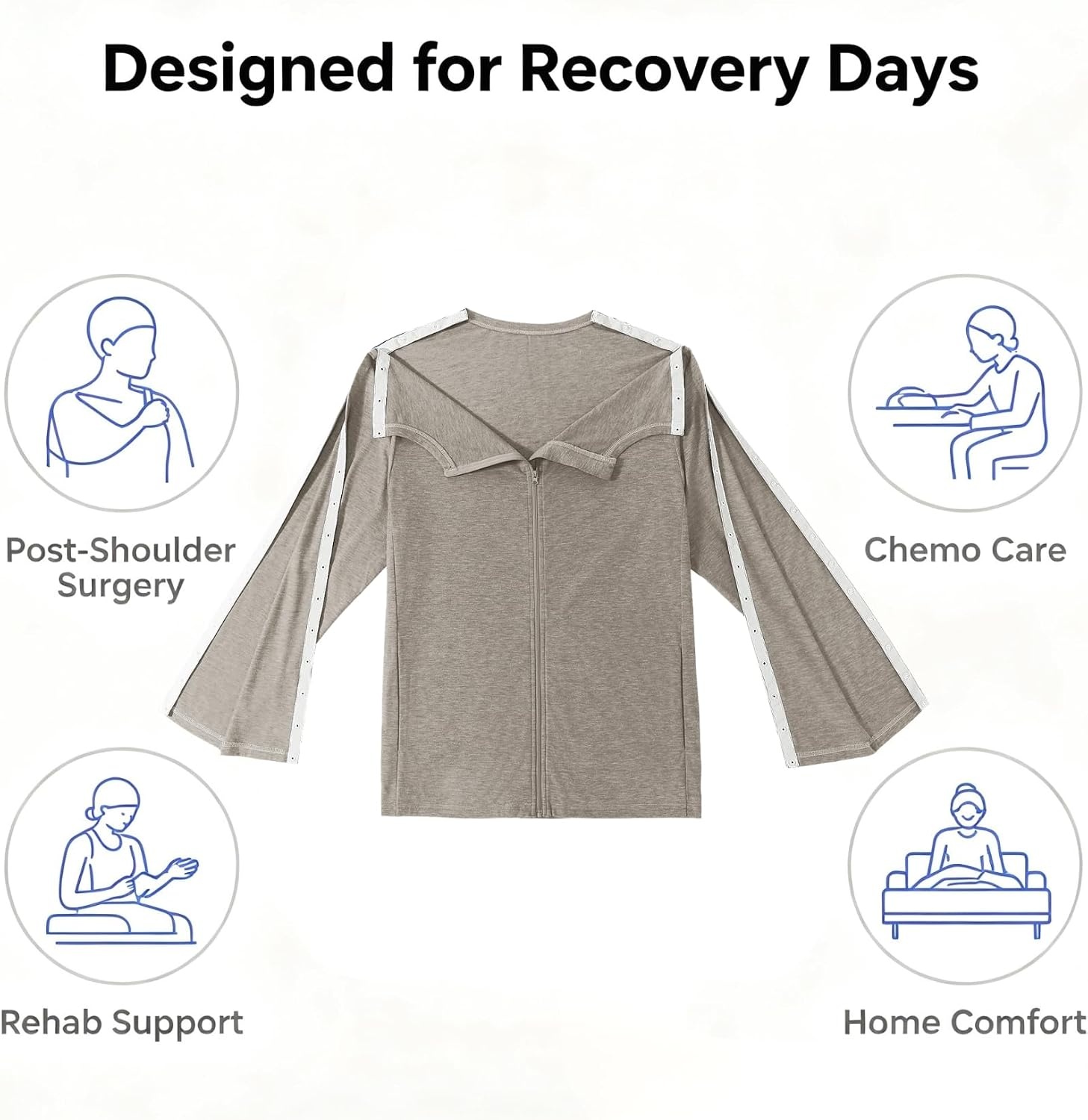 image:imageDeyeek Mens Front Zip Post Shoulder Surgery Adaptive ShirtLight Tan