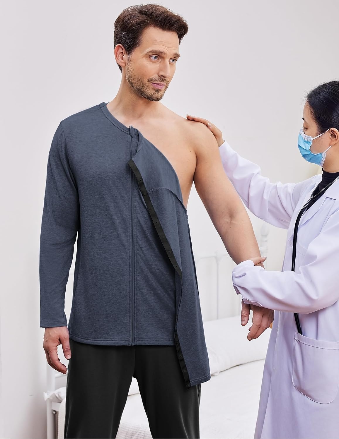 image:imageDeyeek Mens Front Zip Post Shoulder Surgery Adaptive ShirtPeriwinkle