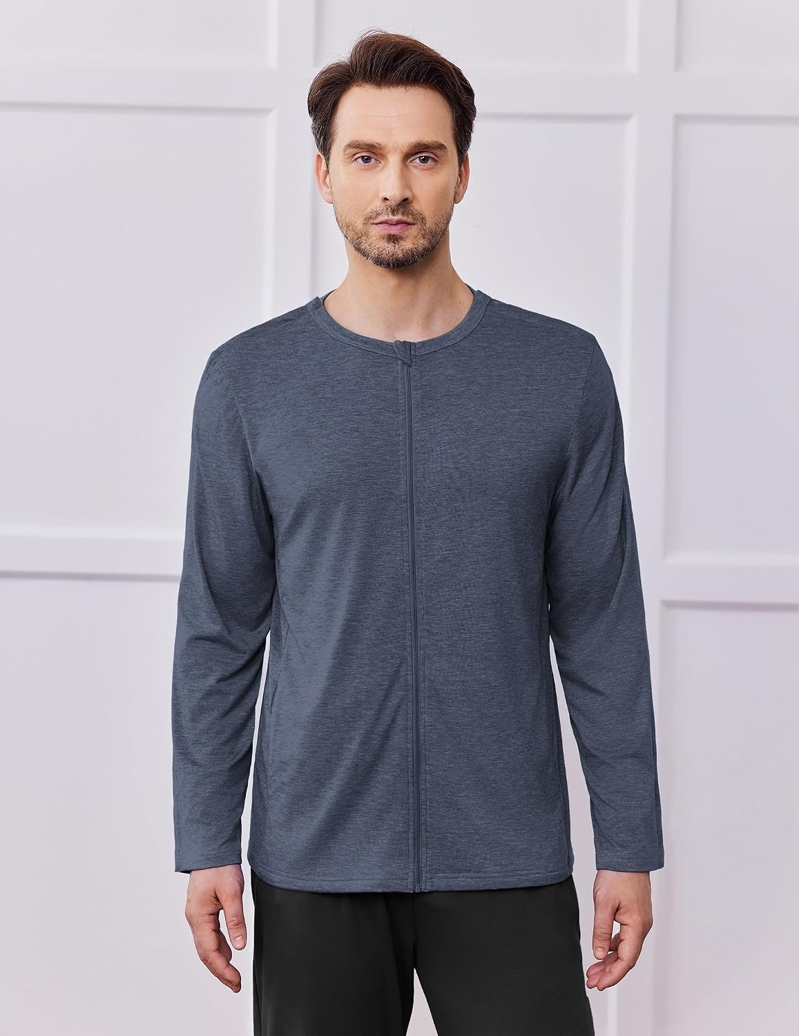 image:imageDeyeek Mens Front Zip Post Shoulder Surgery Adaptive ShirtPeriwinkle