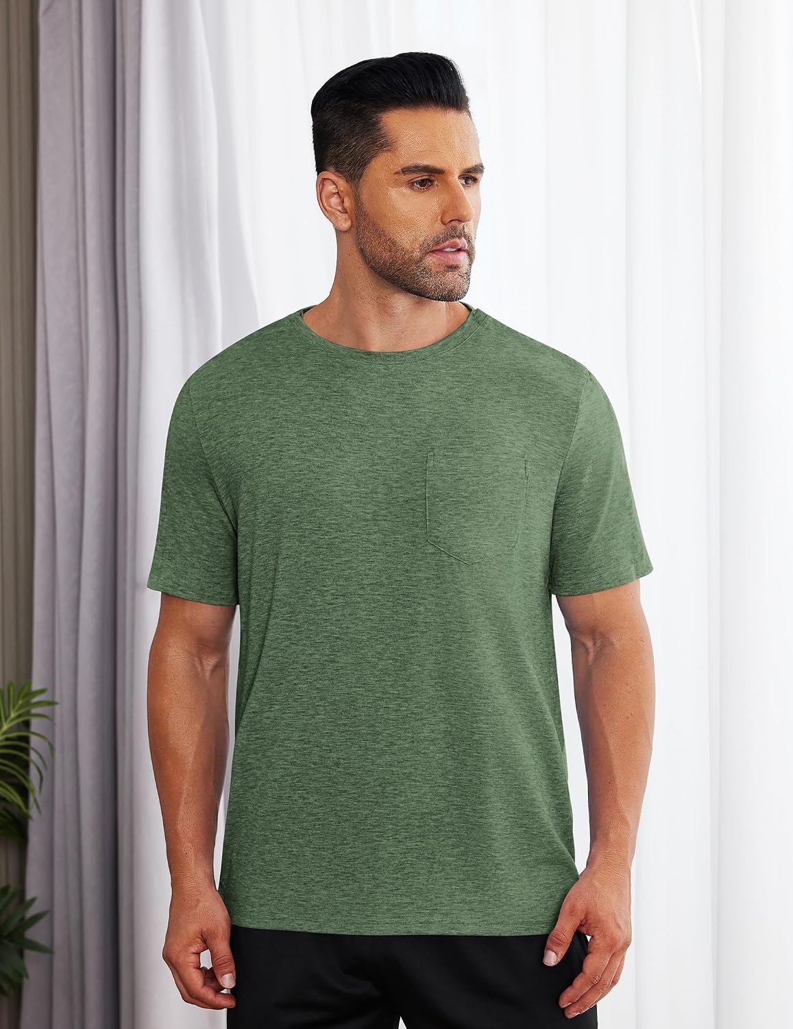 image:imageDeyeek Mens Post Shoulder Surgery Shirts Soft Tear Away Short Sleeve TopsArmy Green