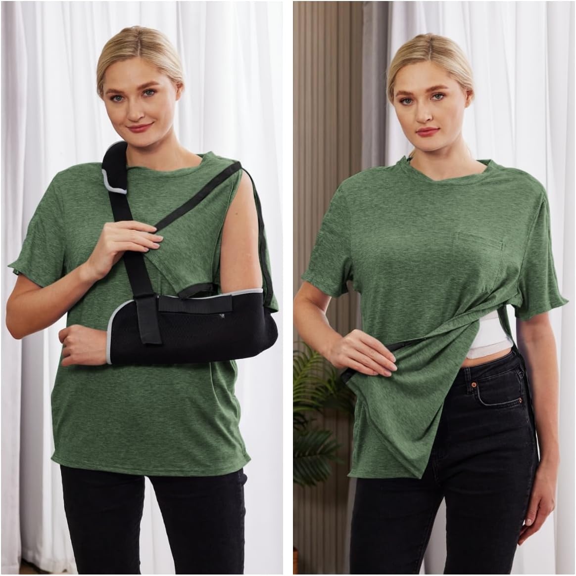 image:imageDeyeek Mens Post Shoulder Surgery Shirts Soft Tear Away Short Sleeve TopsArmy Green