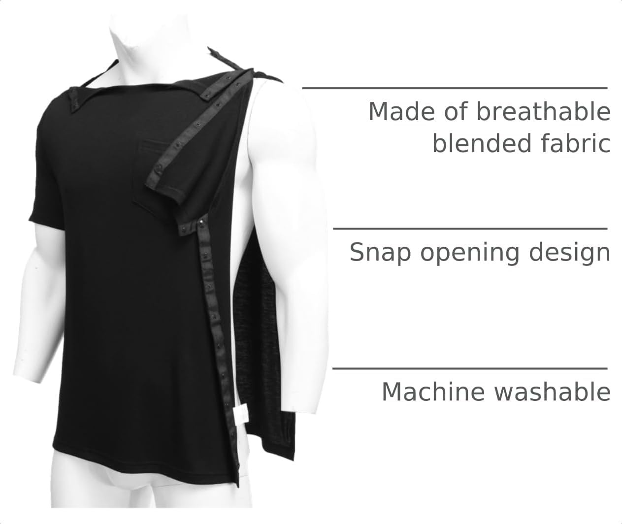 image:imageDeyeek Mens Post Shoulder Surgery Shirts Soft Tear Away Short Sleeve TopsBlack