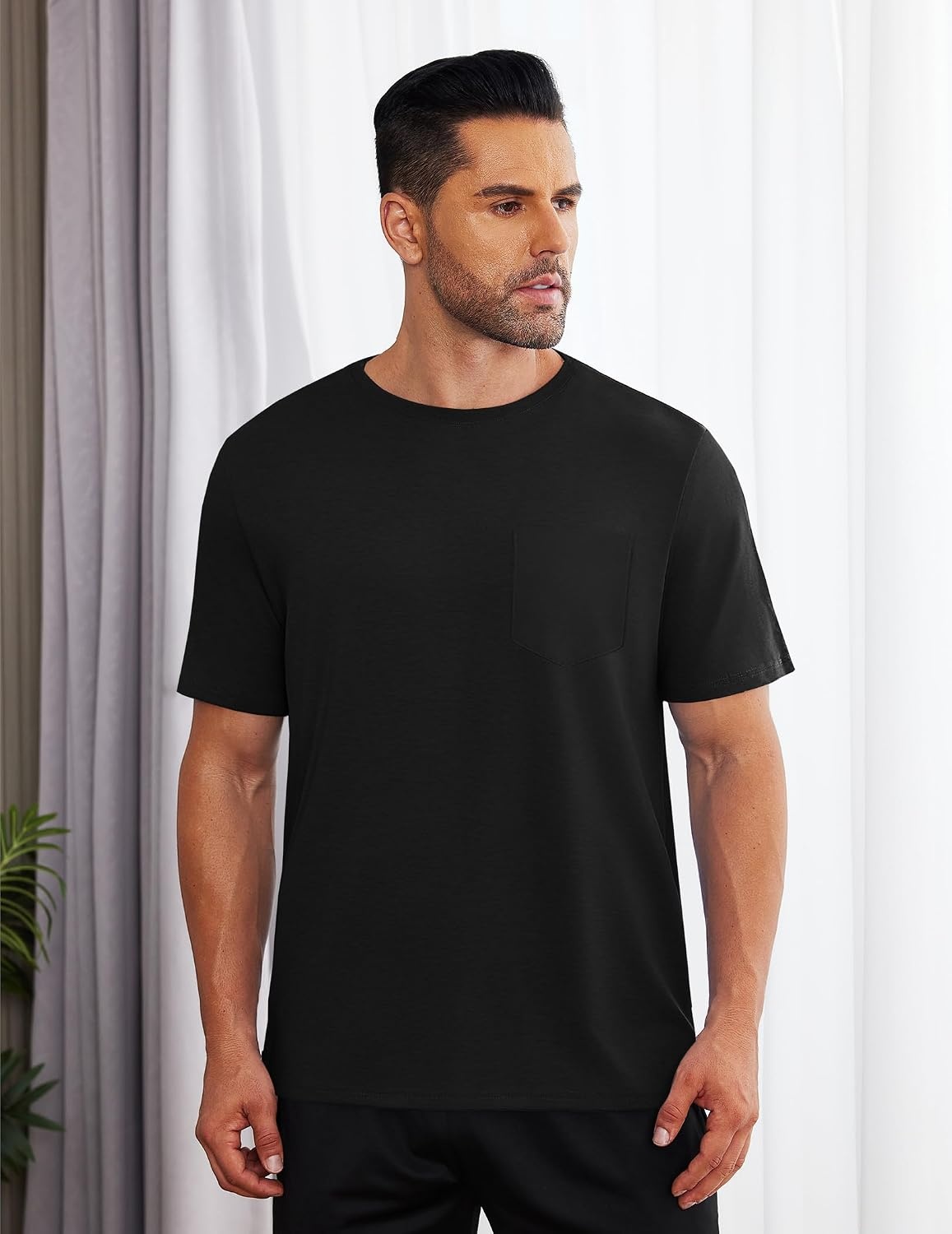 image:imageDeyeek Mens Post Shoulder Surgery Shirts Soft Tear Away Short Sleeve TopsBlack