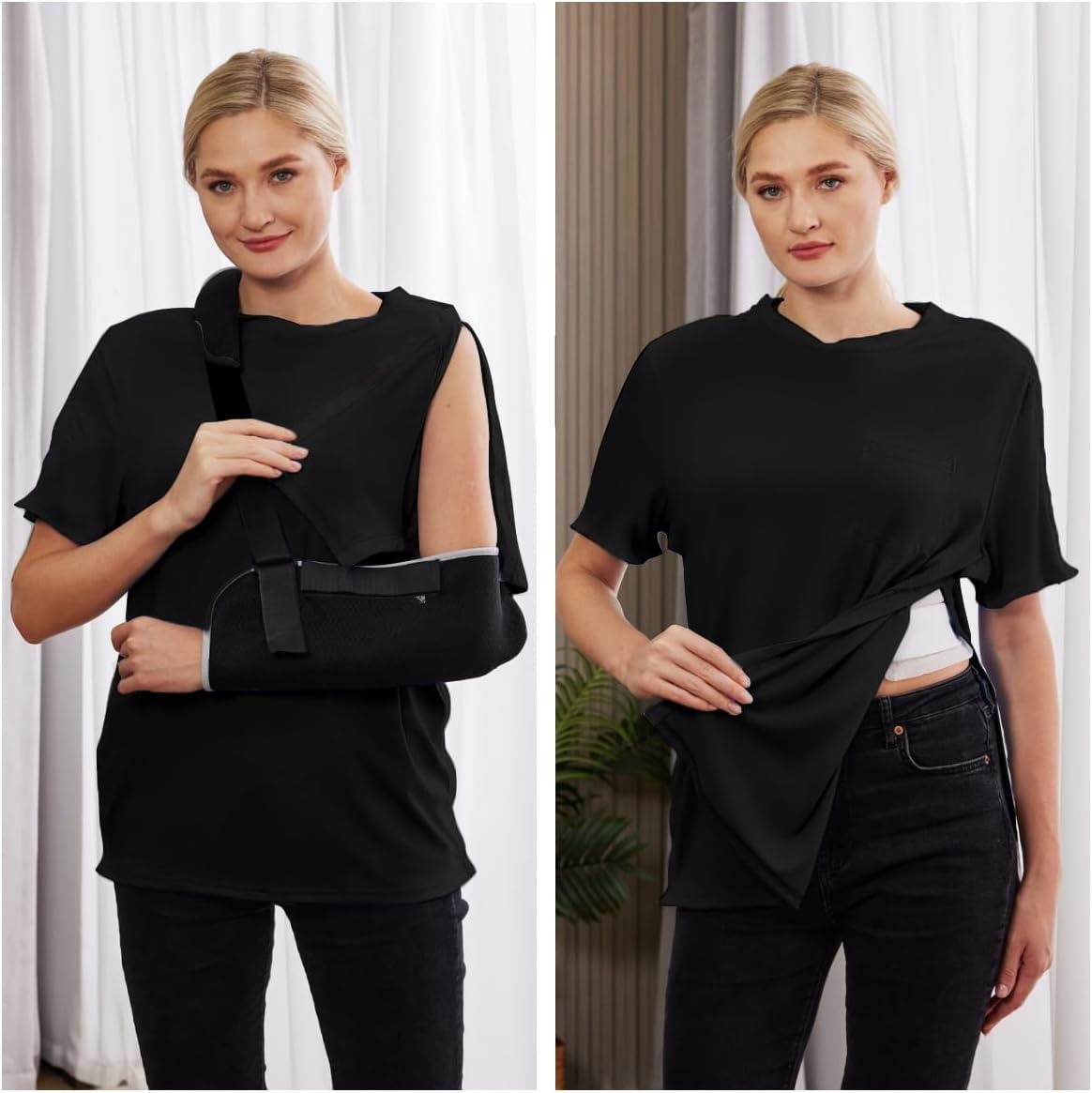 image:imageDeyeek Mens Post Shoulder Surgery Shirts Soft Tear Away Short Sleeve TopsBlack