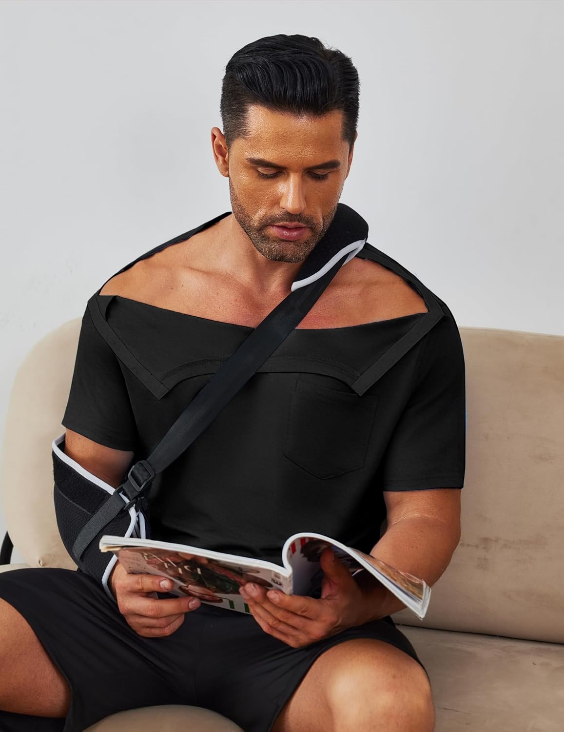 image:imageDeyeek Mens Post Shoulder Surgery Shirts Soft Tear Away Short Sleeve TopsBlack