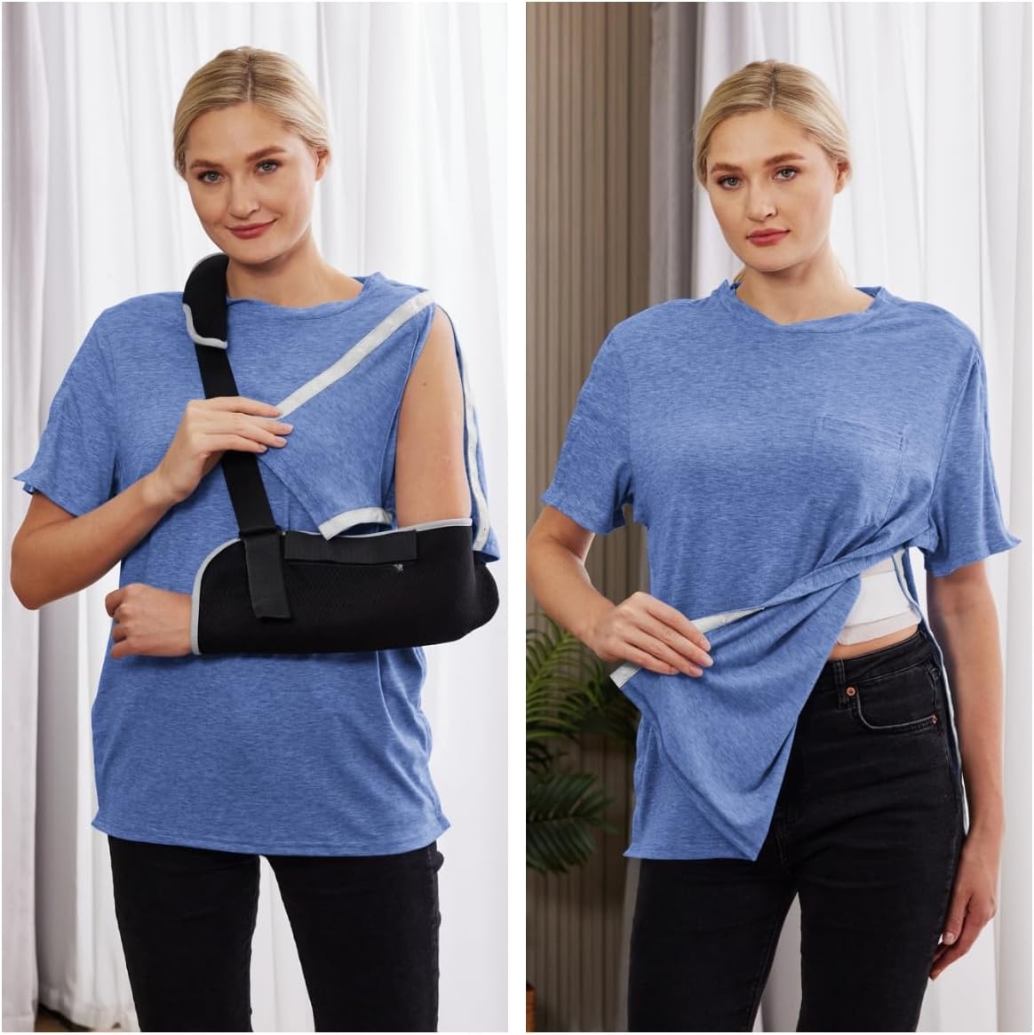 image:imageDeyeek Mens Post Shoulder Surgery Shirts Soft Tear Away Short Sleeve TopsBlue