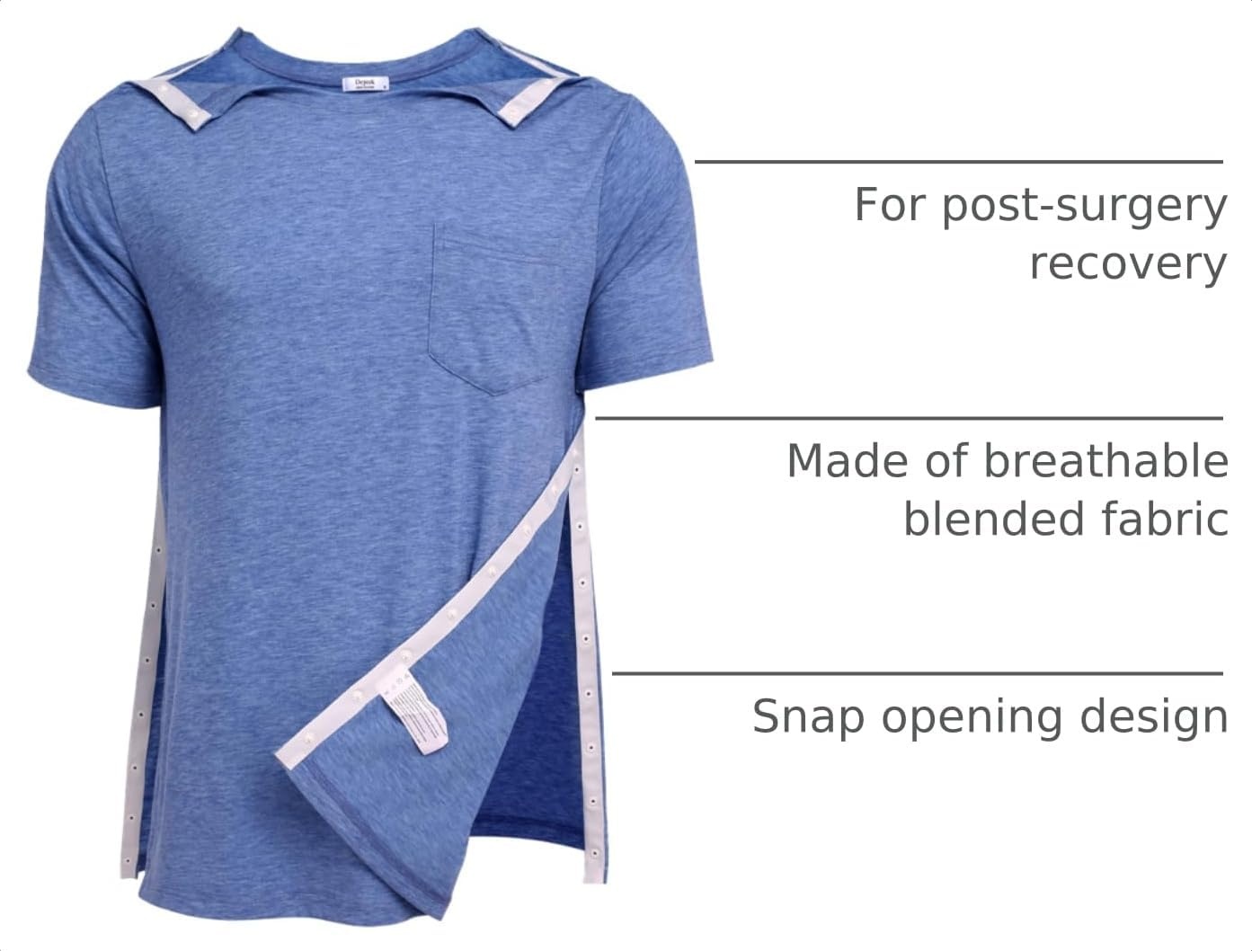 image:imageDeyeek Mens Post Shoulder Surgery Shirts Soft Tear Away Short Sleeve TopsBlue