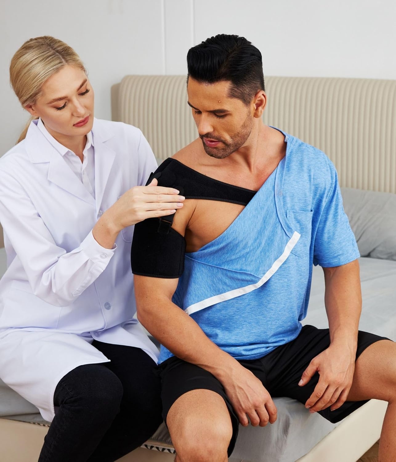 image:imageDeyeek Mens Post Shoulder Surgery Shirts Soft Tear Away Short Sleeve TopsBlue