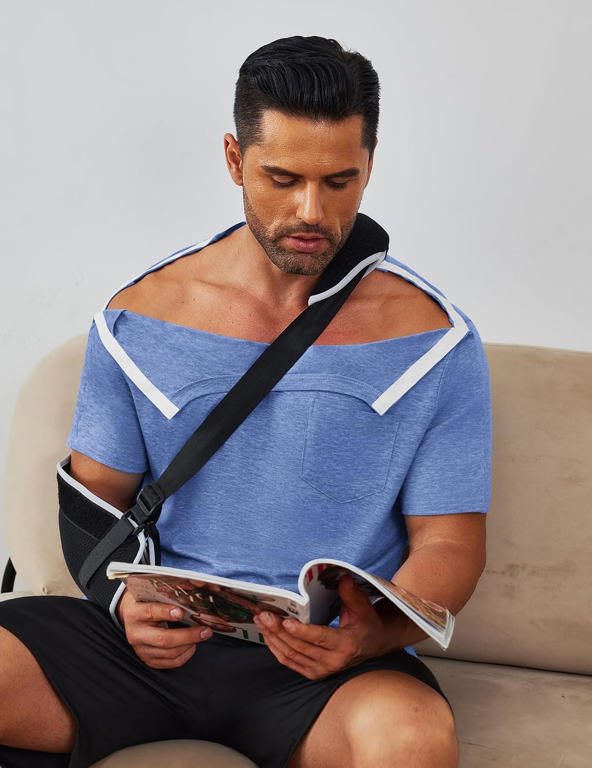 image:imageDeyeek Mens Post Shoulder Surgery Shirts Soft Tear Away Short Sleeve TopsBlue