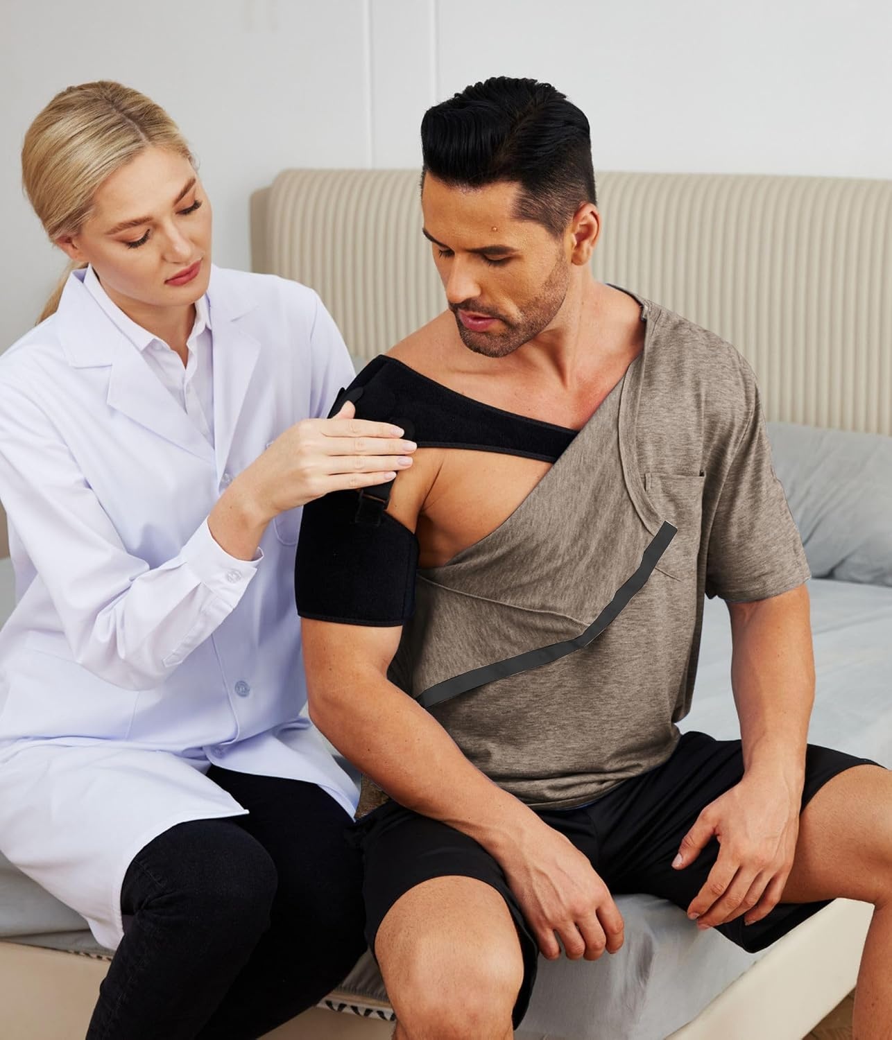 image:imageDeyeek Mens Post Shoulder Surgery Shirts Soft Tear Away Short Sleeve TopsBrown