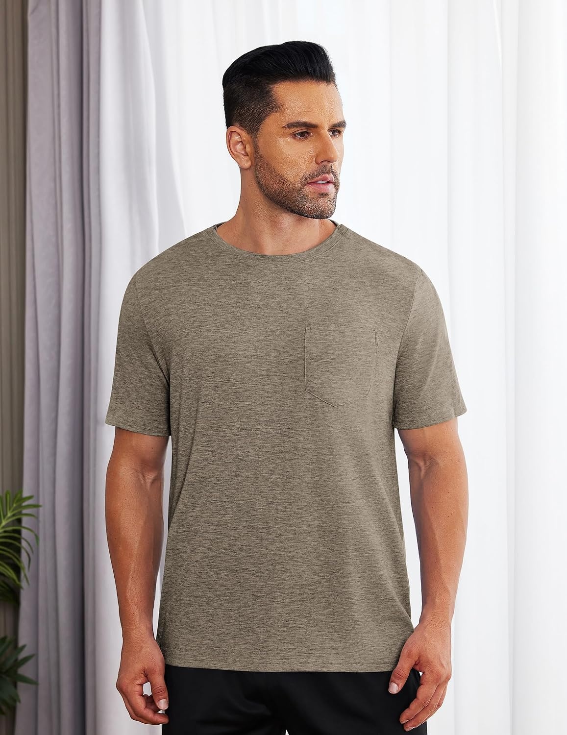 image:imageDeyeek Mens Post Shoulder Surgery Shirts Soft Tear Away Short Sleeve TopsBrown