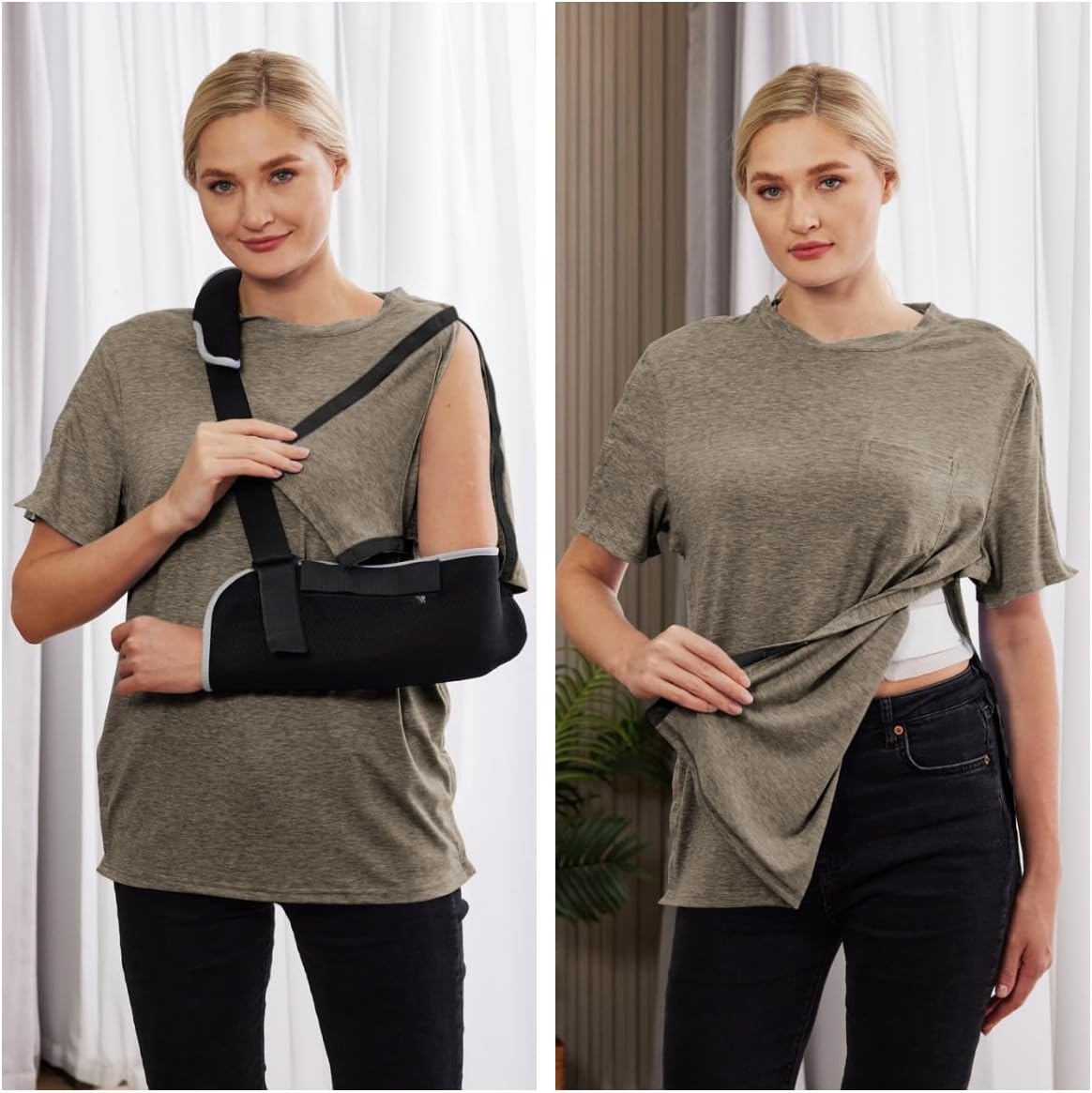 image:imageDeyeek Mens Post Shoulder Surgery Shirts Soft Tear Away Short Sleeve TopsBrown