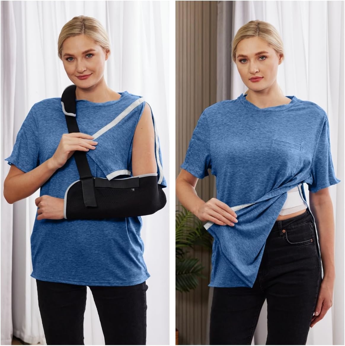 image:imageDeyeek Mens Post Shoulder Surgery Shirts Soft Tear Away Short Sleeve TopsDark Blue