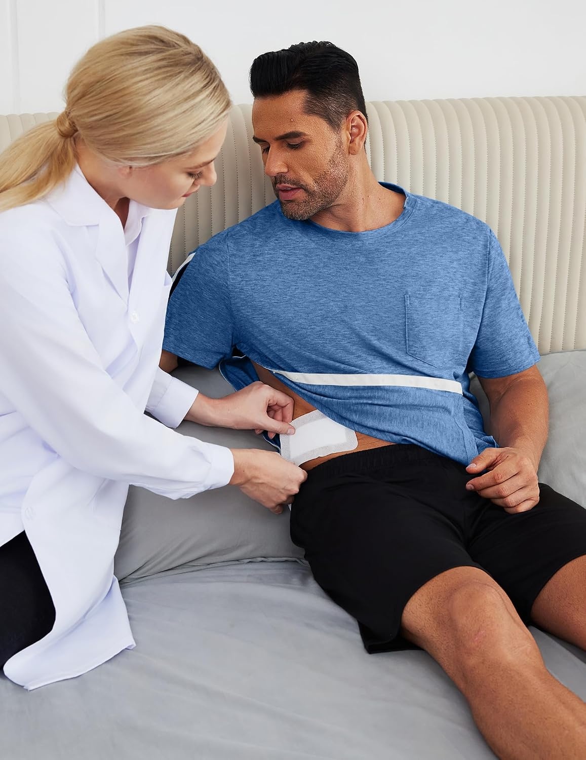 image:imageDeyeek Mens Post Shoulder Surgery Shirts Soft Tear Away Short Sleeve TopsDark Blue