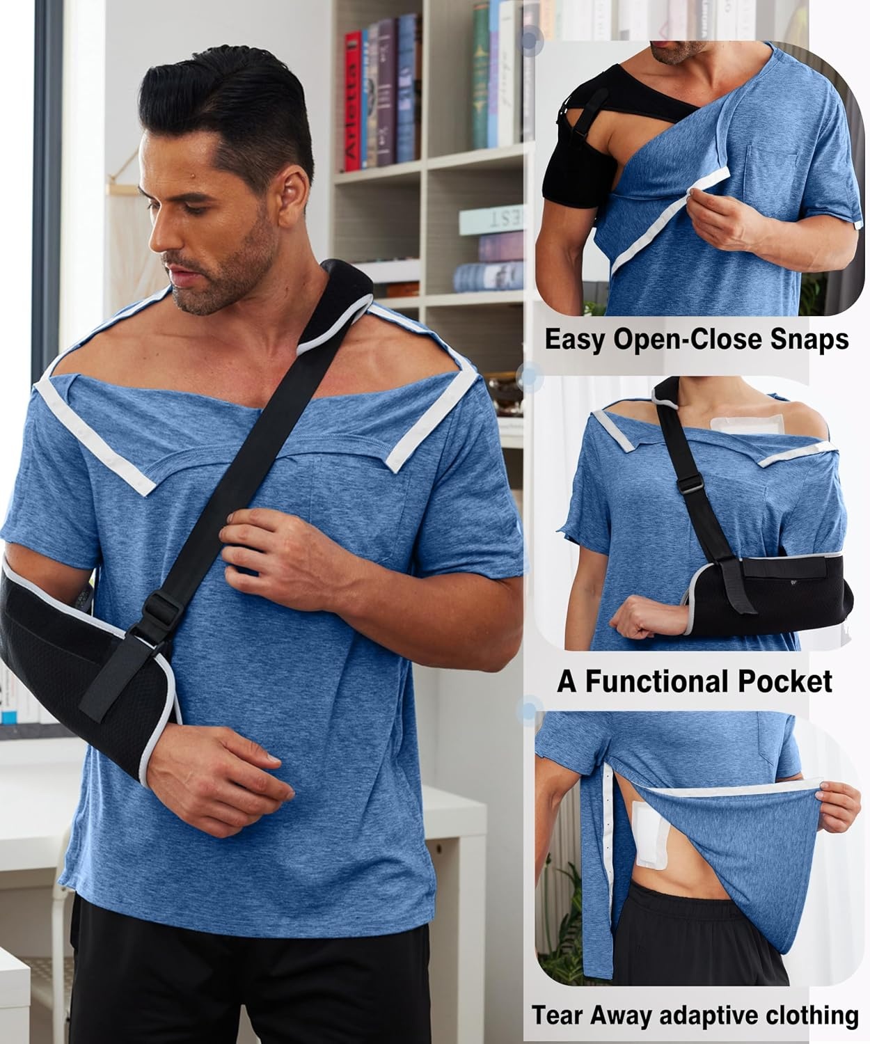 image:imageDeyeek Mens Post Shoulder Surgery Shirts Soft Tear Away Short Sleeve TopsDark Blue
