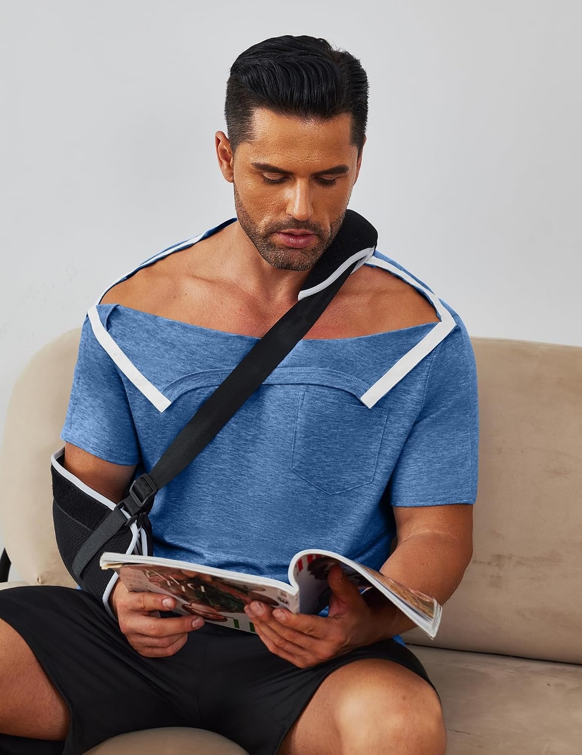 image:imageDeyeek Mens Post Shoulder Surgery Shirts Soft Tear Away Short Sleeve TopsDark Blue