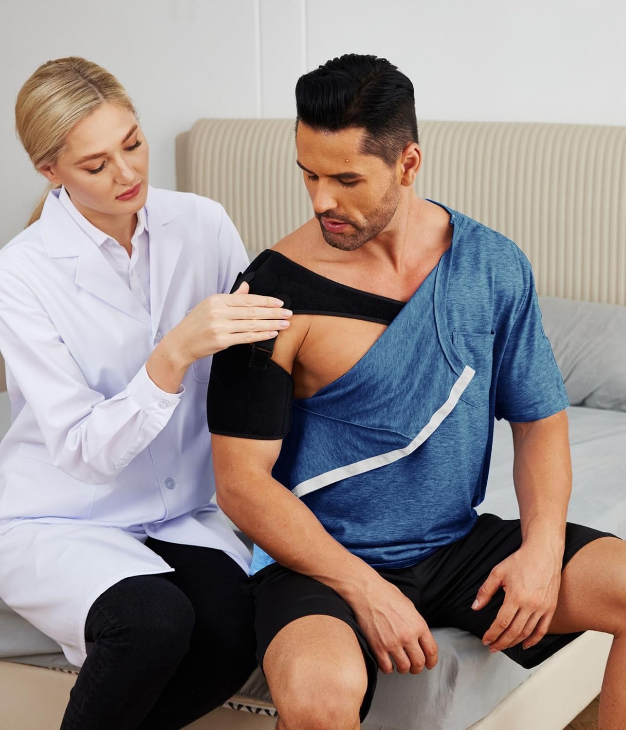 image:imageDeyeek Mens Post Shoulder Surgery Shirts Soft Tear Away Short Sleeve TopsDark Blue