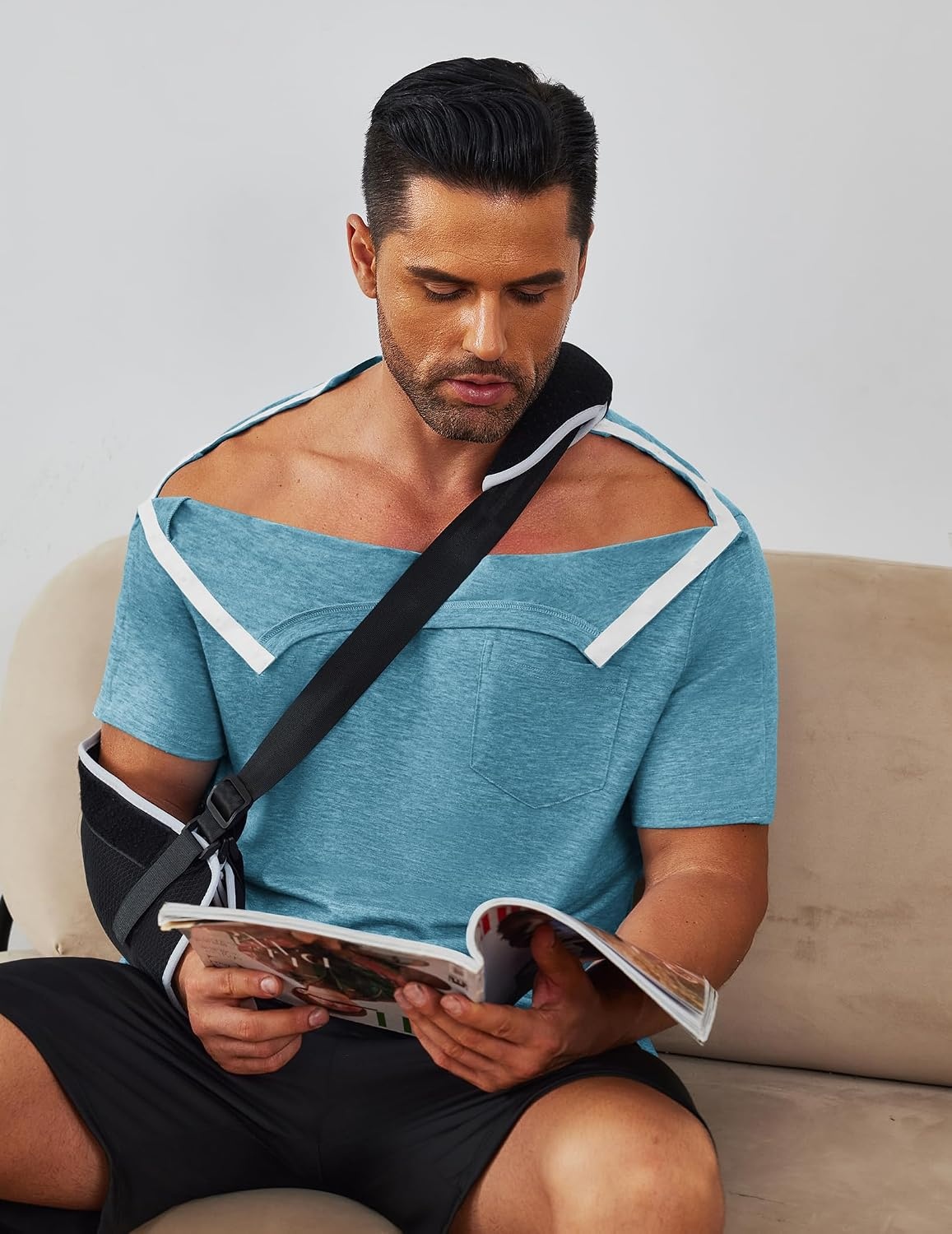image:imageDeyeek Mens Post Shoulder Surgery Shirts Soft Tear Away Short Sleeve TopsDark Peacock Blue